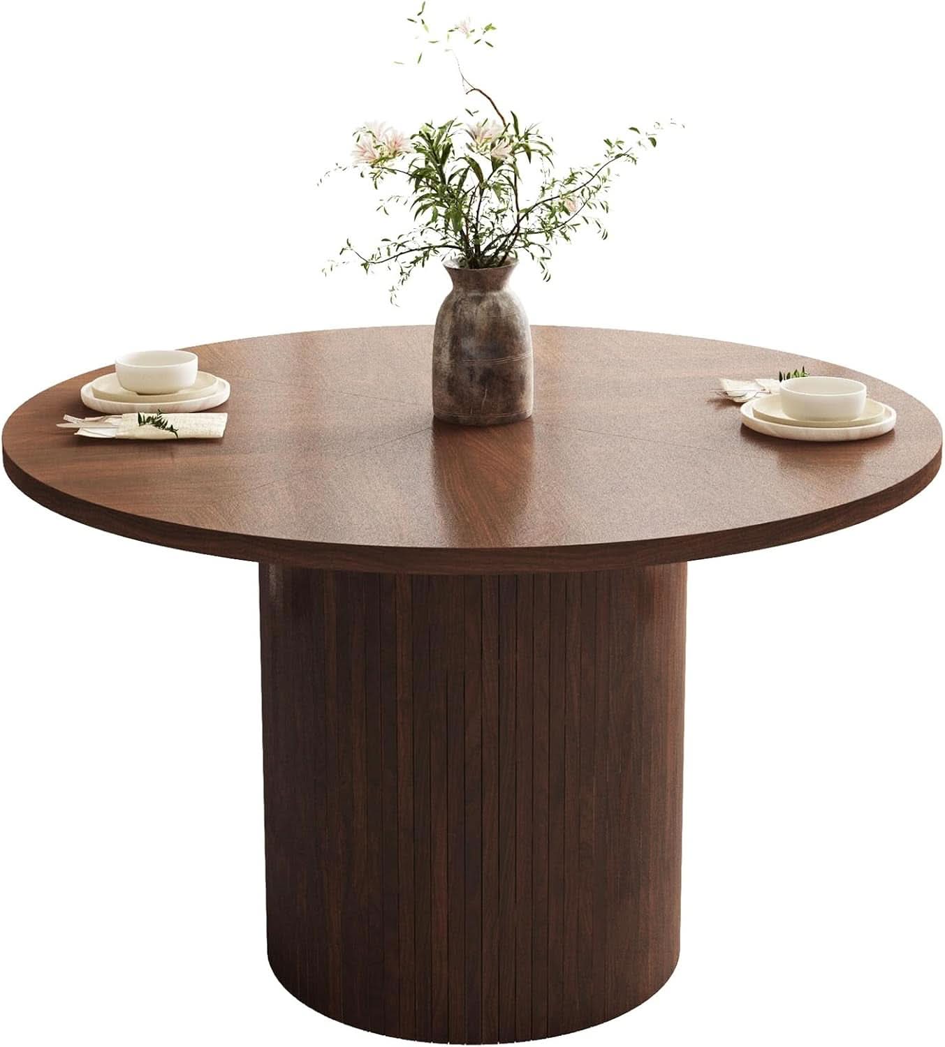 47 Inch Walnut Round Dining Table Farmhouse Kitchen