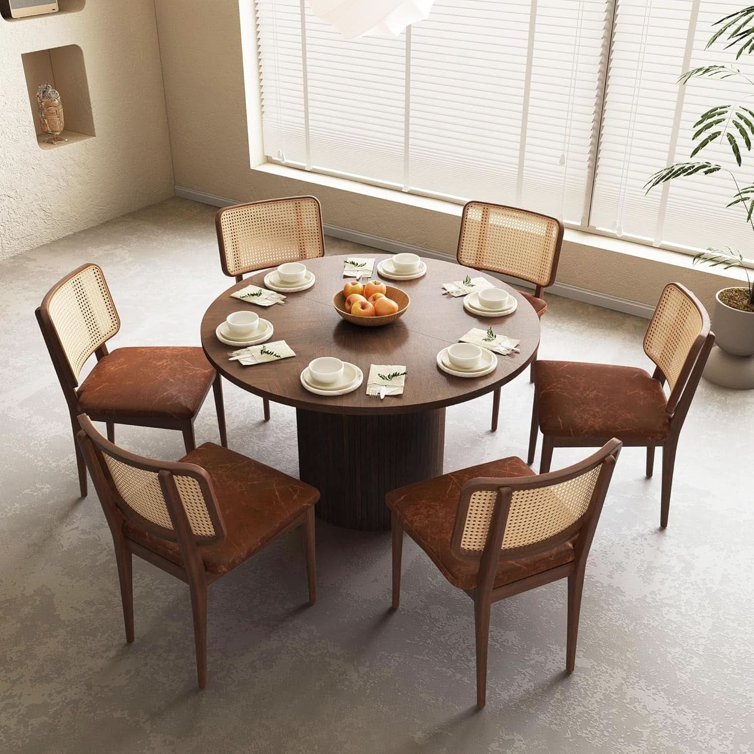 47 Inch Walnut Round Dining Table Farmhouse Kitchen