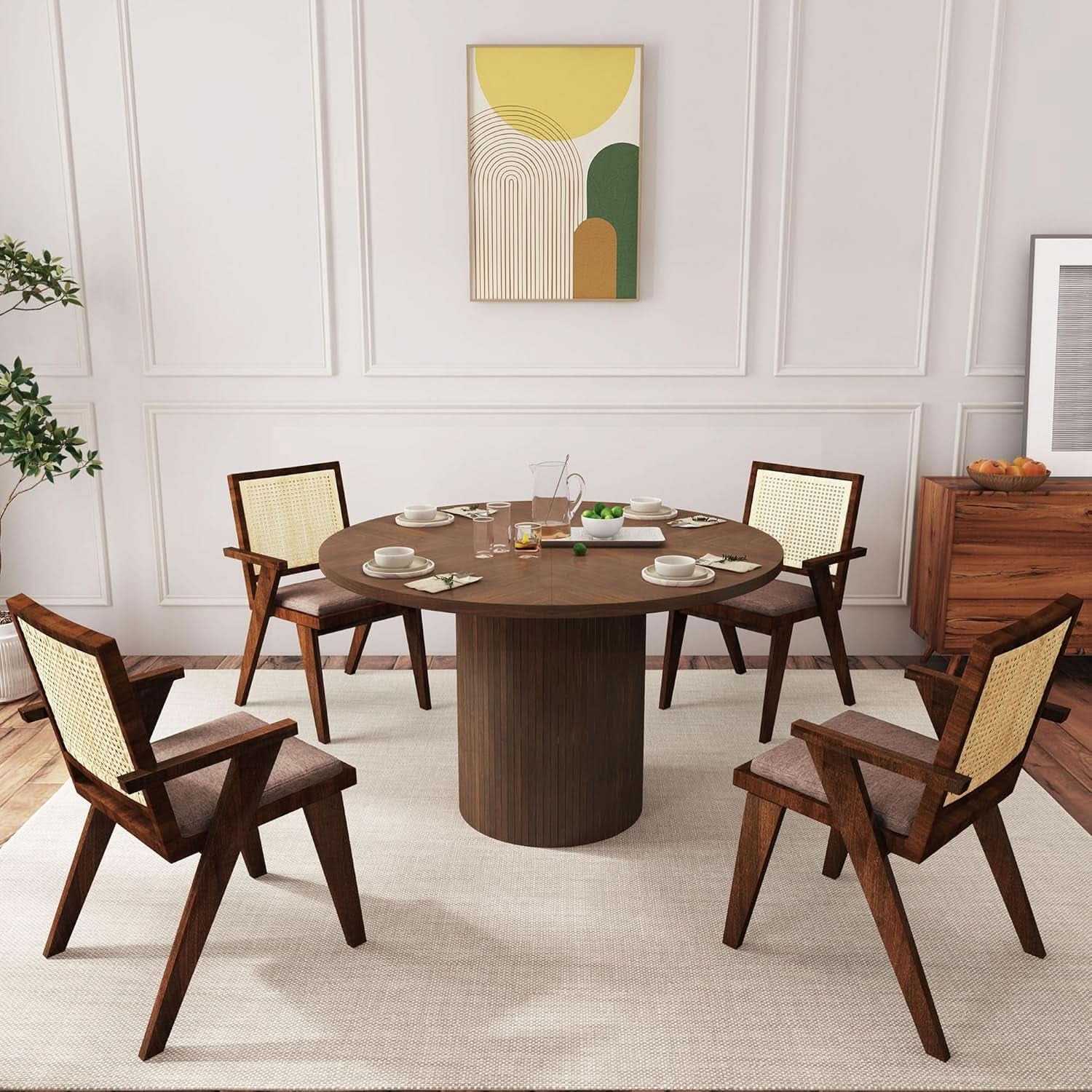 47 Inch Walnut Round Dining Table Farmhouse Kitchen