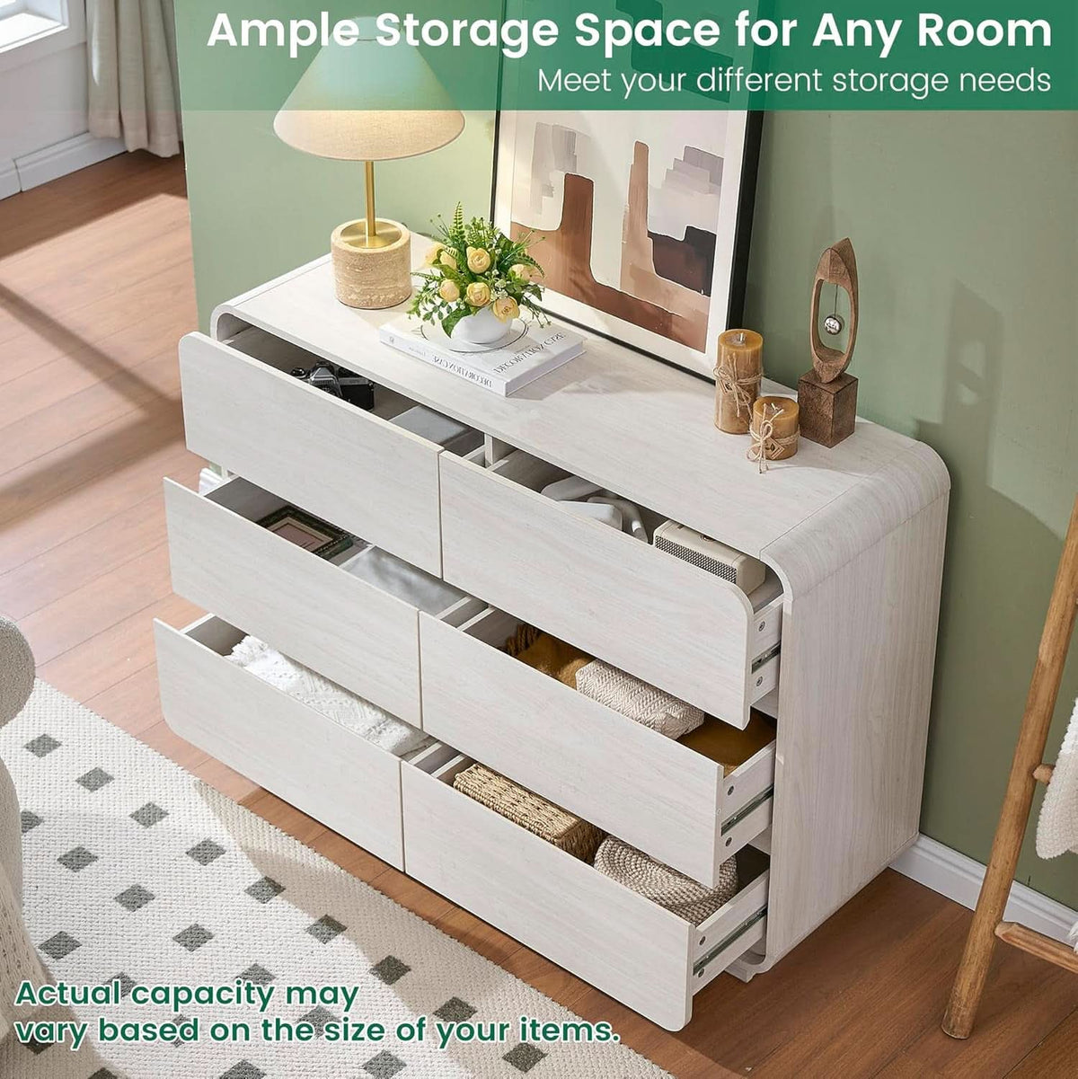 47 Inch White Dresser With Six Drawers Anti Tip Design