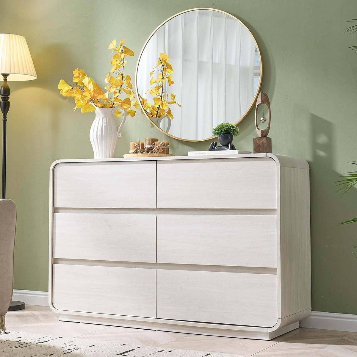 47 Inch White Dresser With Six Drawers Anti Tip Design