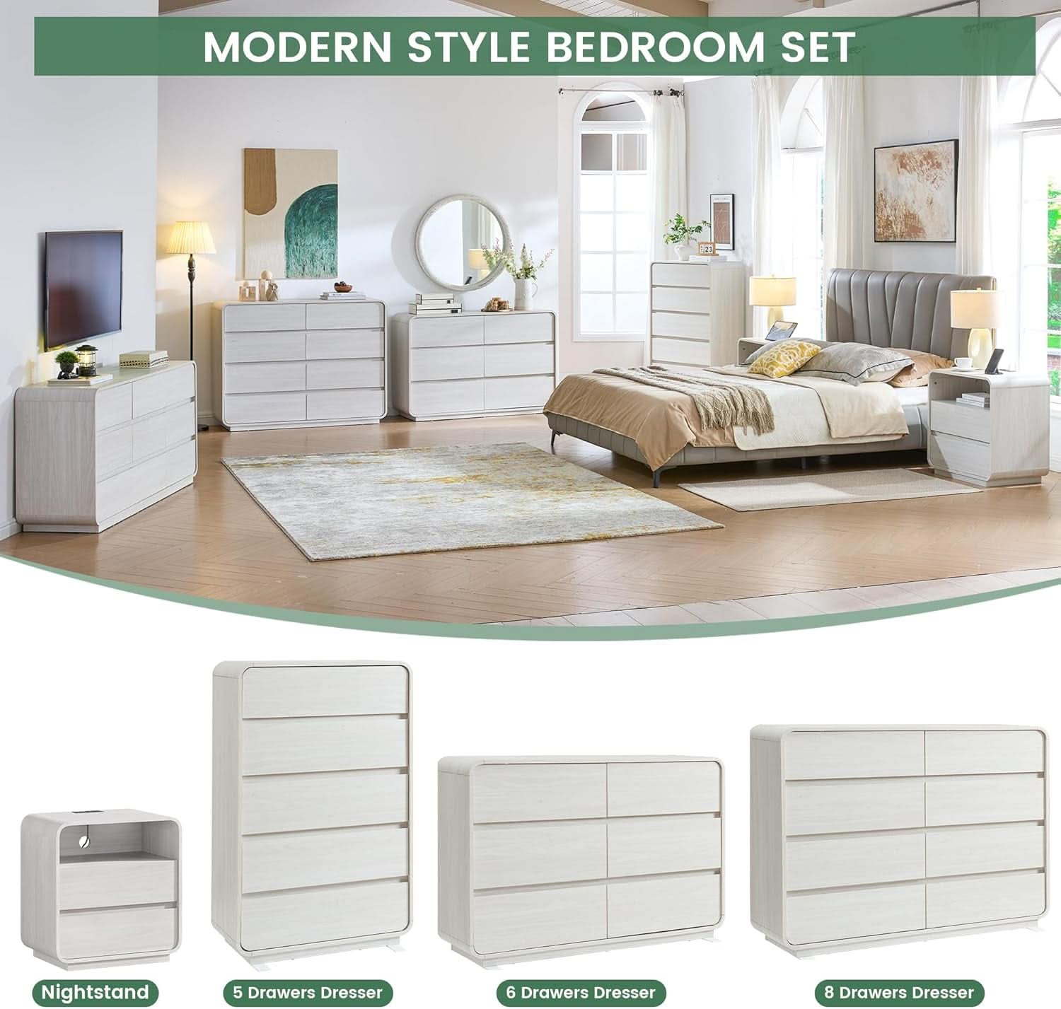 47 Inch White Dresser With Six Drawers Anti Tip Design