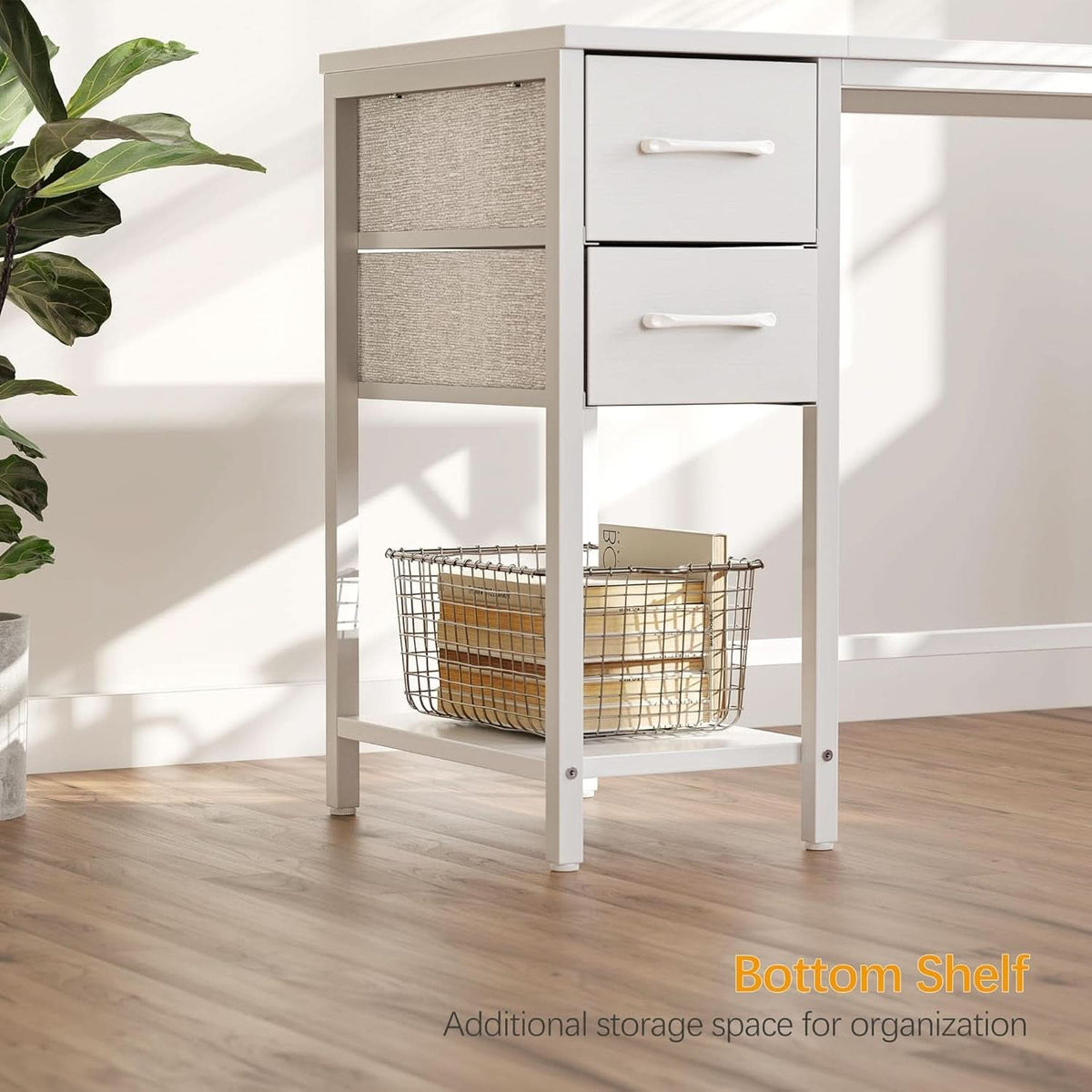 47 Inch White Ergonomic Executive Desk With Drawers
