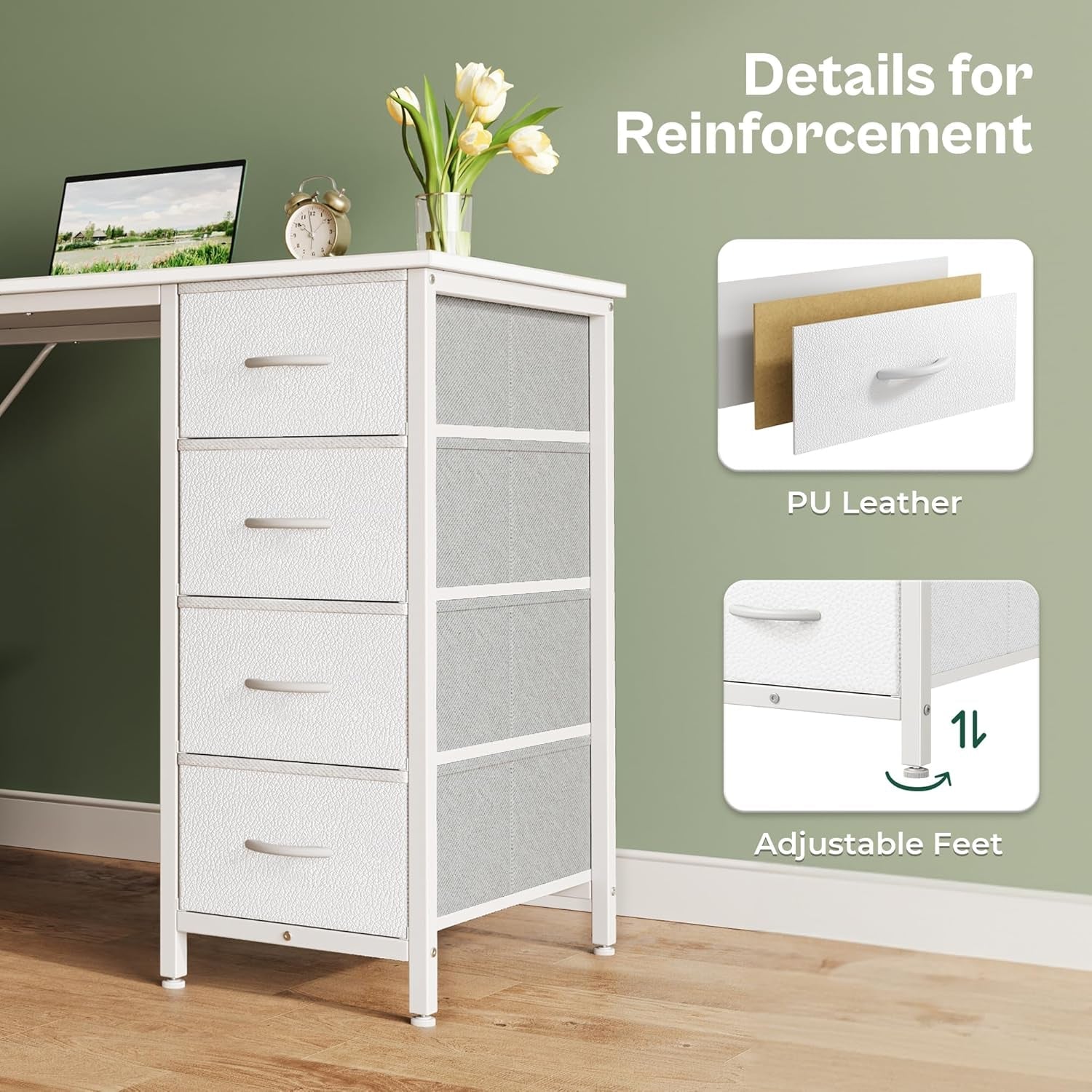 47 Inch White Vanity Desk With 8 Fabric Drawers And Storage