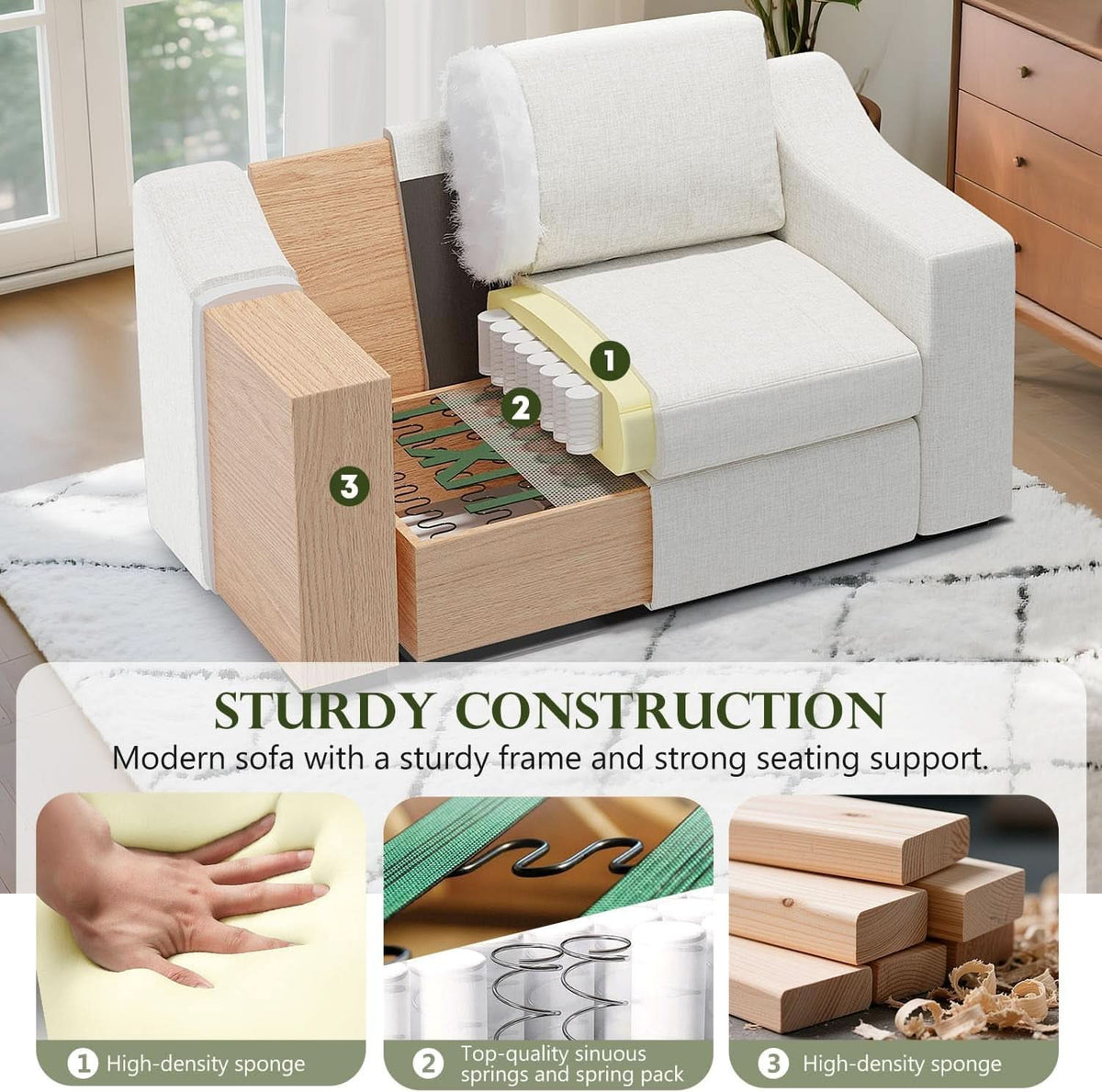 47 Inch Wide Ivory Upholstered Contemporary Armchair