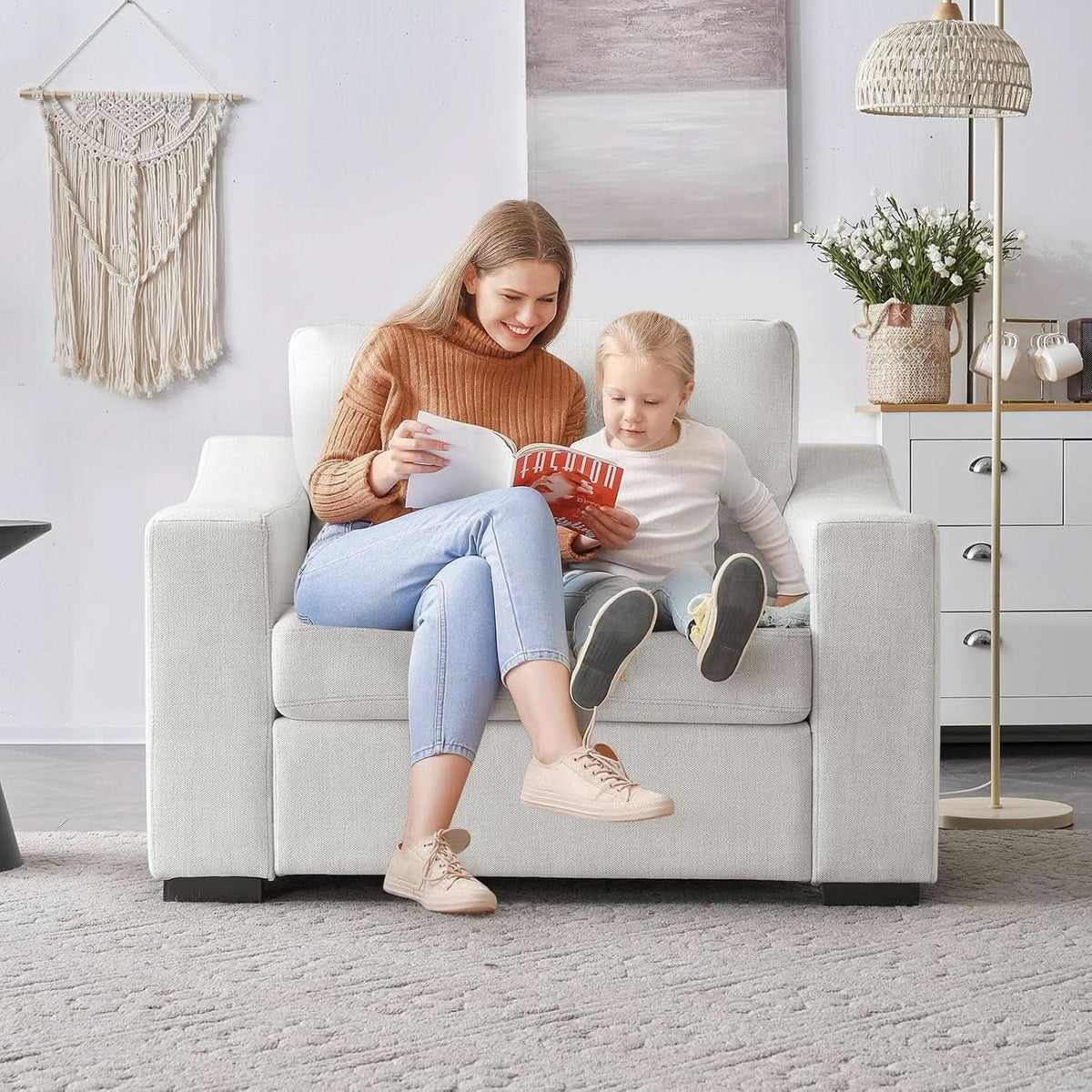 47 Inch Wide Ivory Upholstered Contemporary Armchair