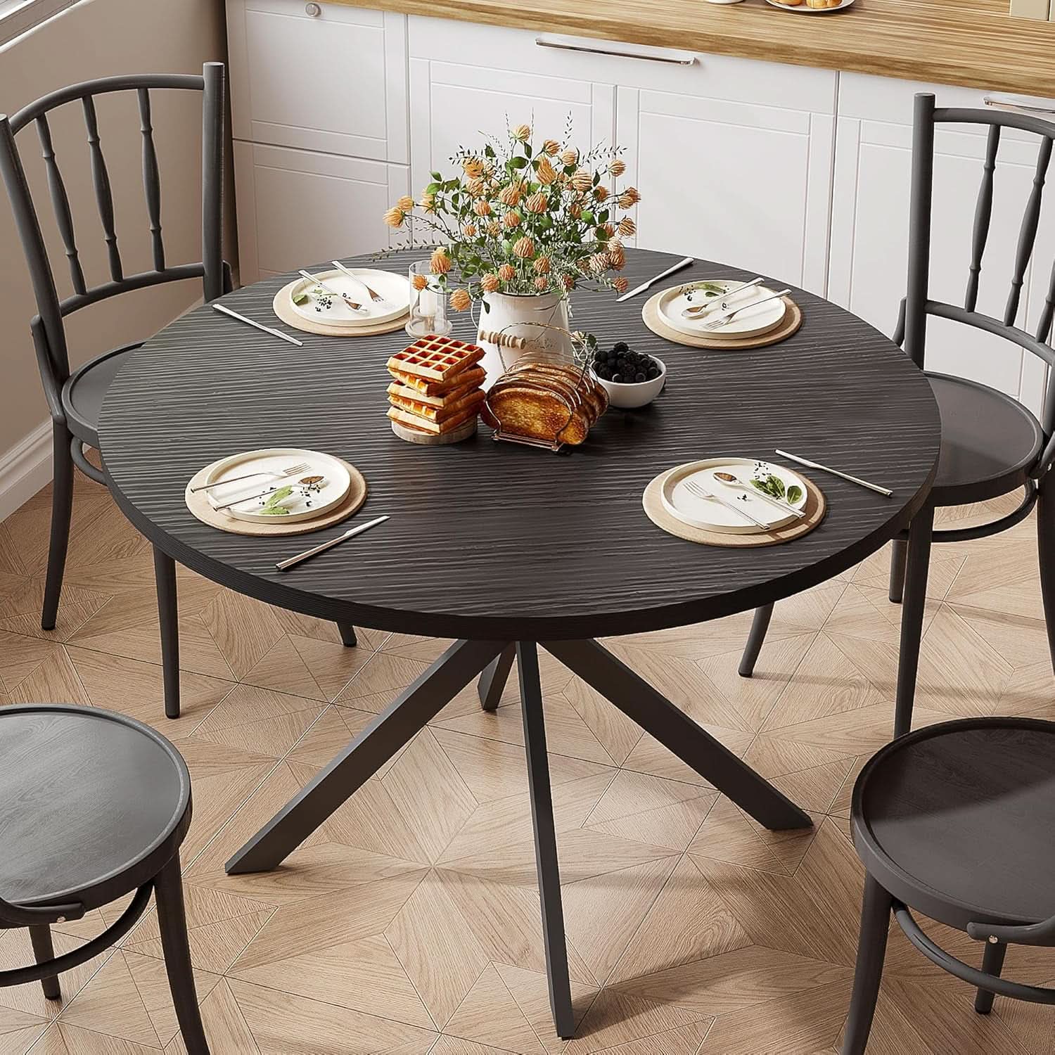 47.2 Inch Circular Dining Table Matte Black Finish