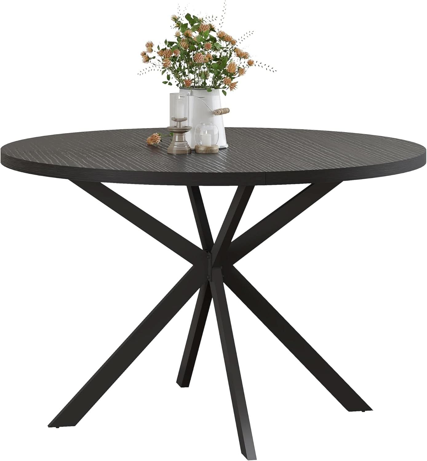 47.2 Inch Circular Dining Table Matte Black Finish