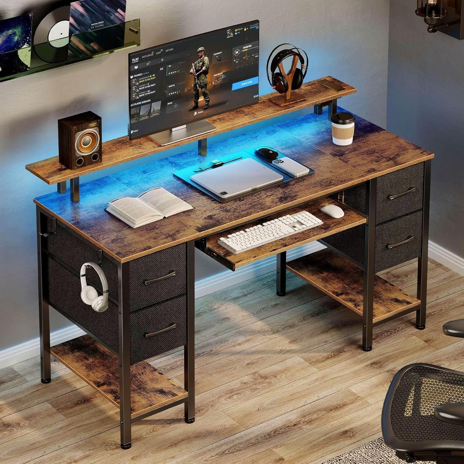 47.2 Inch LED Computer Desk With Built In Power Outlets