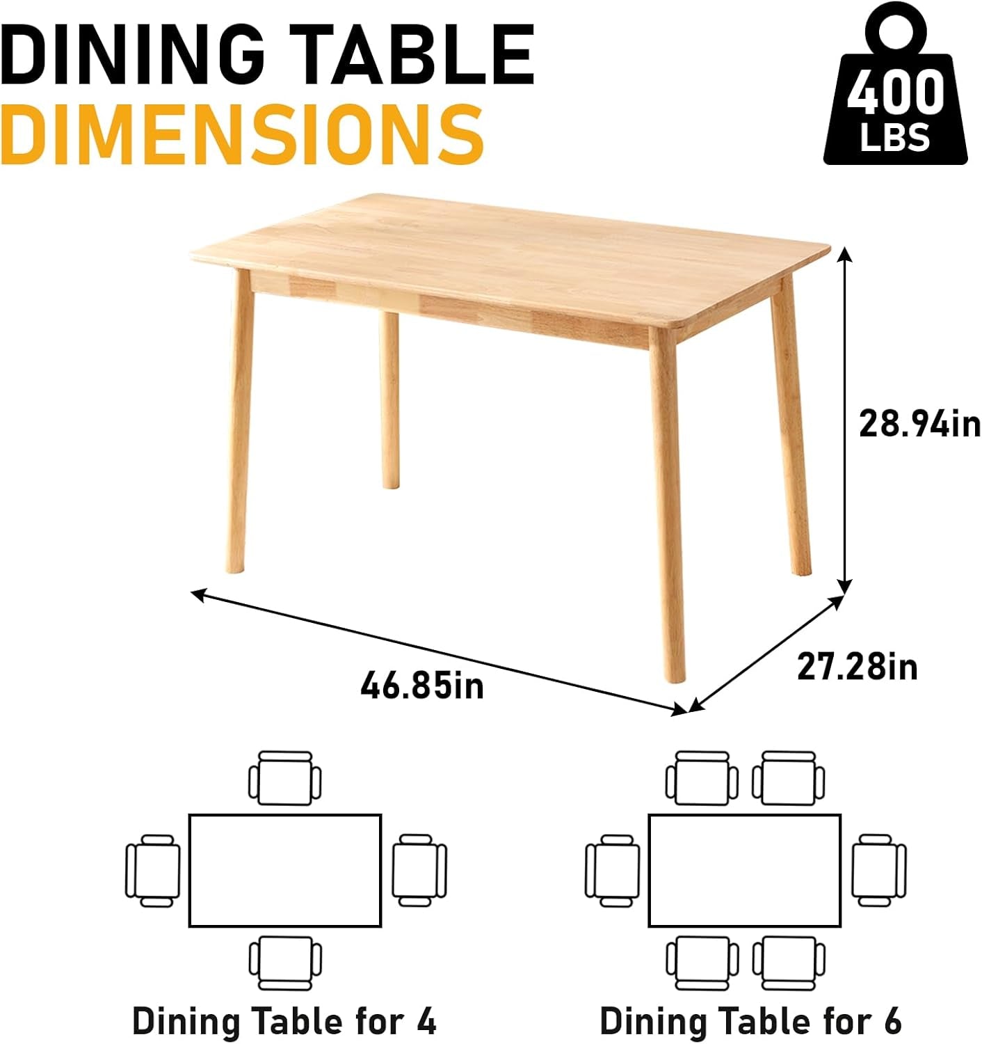 47.2 Inch Solid Wood Dining Table Mid Century Modern