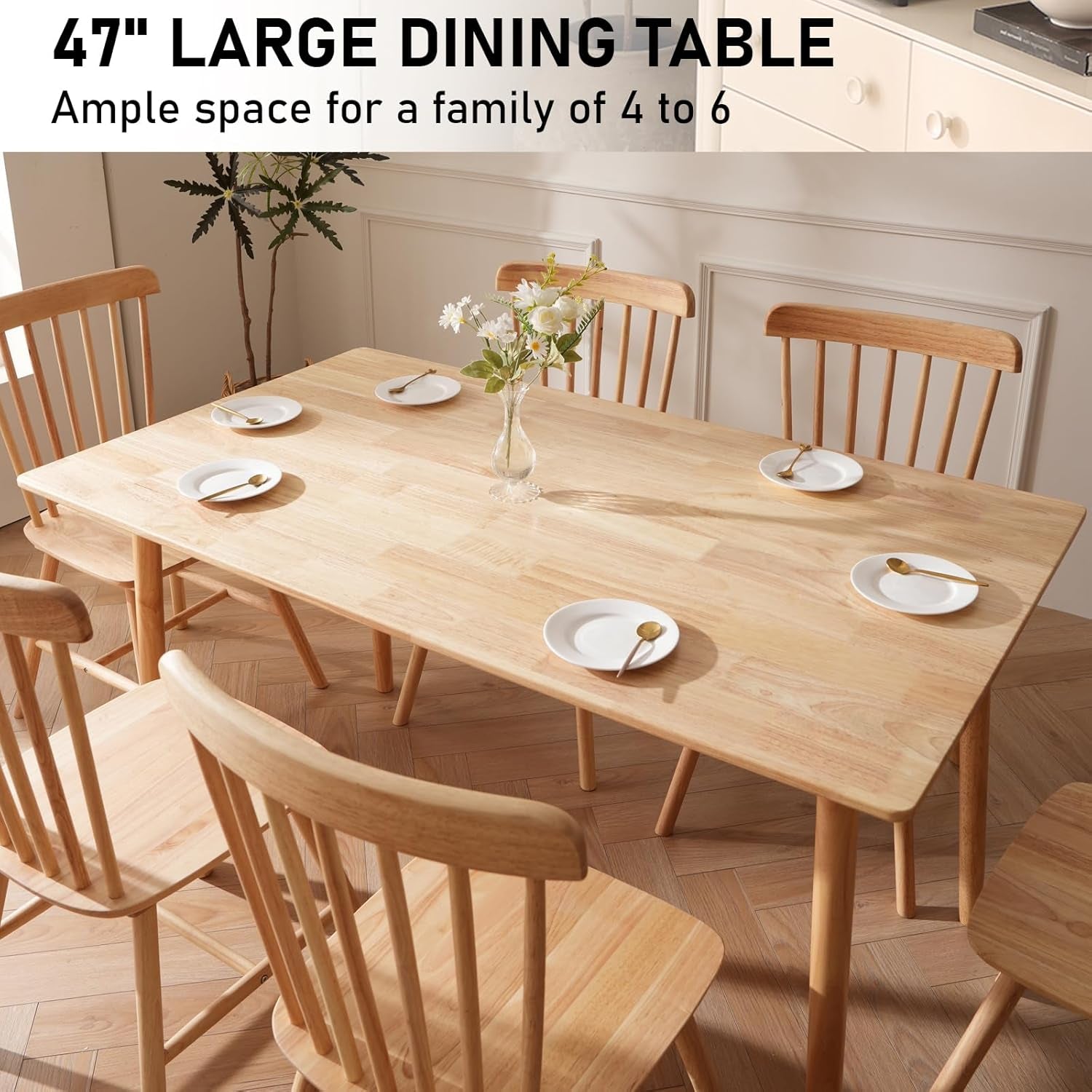 47.2 Inch Solid Wood Dining Table Mid Century Modern