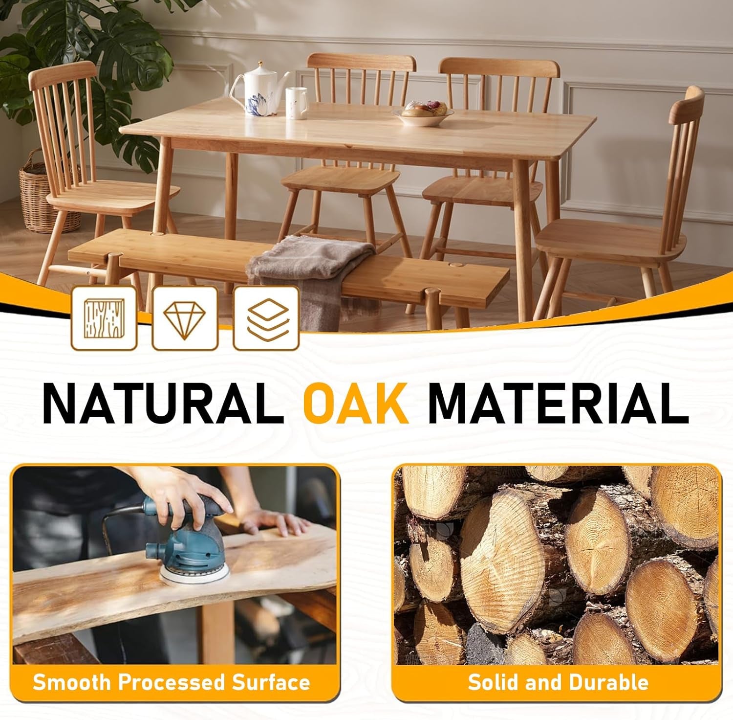 47.2 Inch Solid Wood Dining Table Mid Century Modern