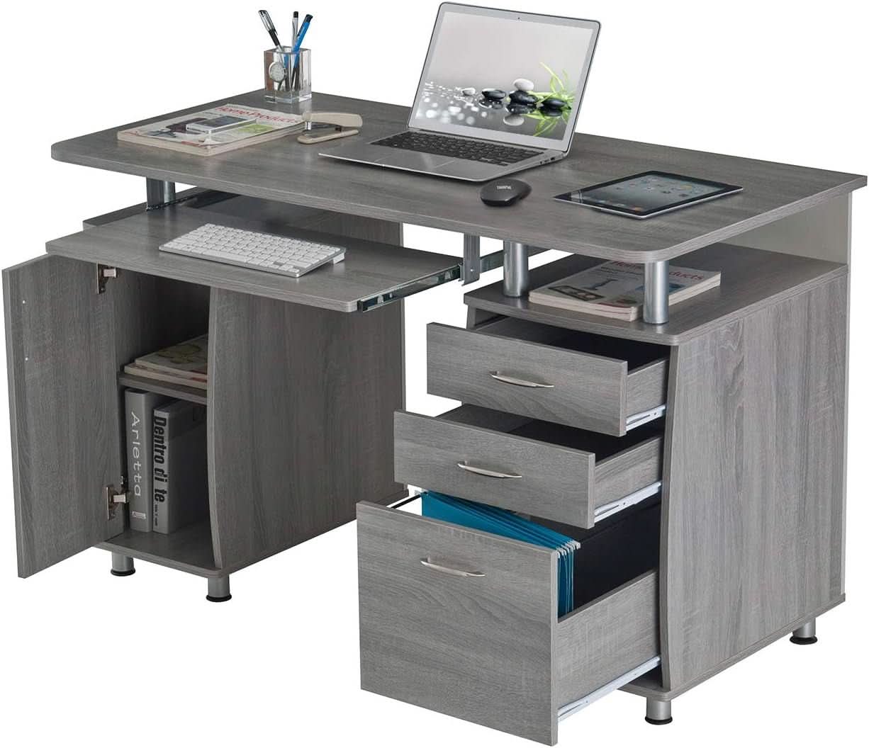 47.5 Inch Computer Desk Keyboard Tray File Cabinet