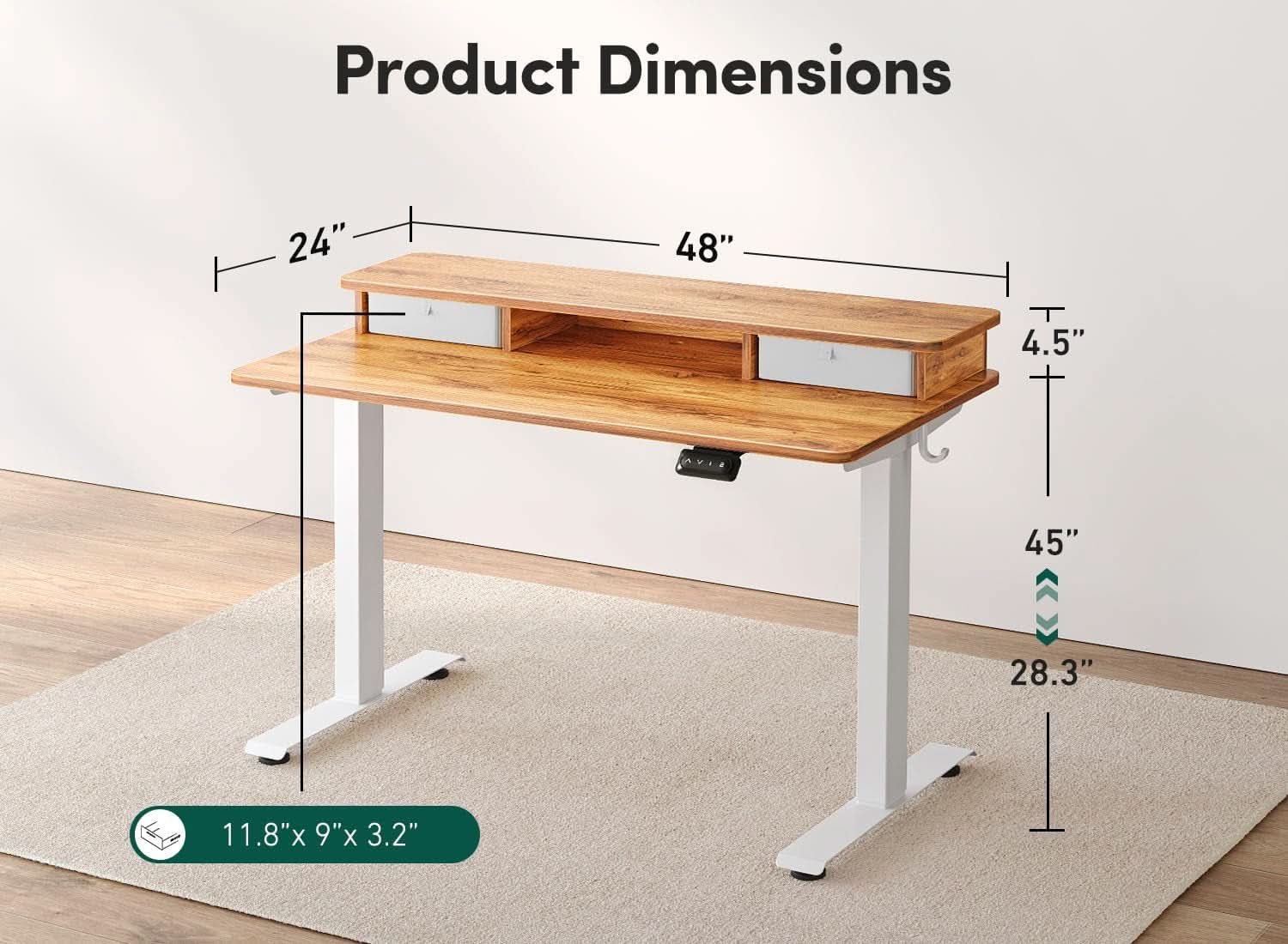 48 By 24 Inch Height Adjustable Electric Standing Desk With Double Drawers