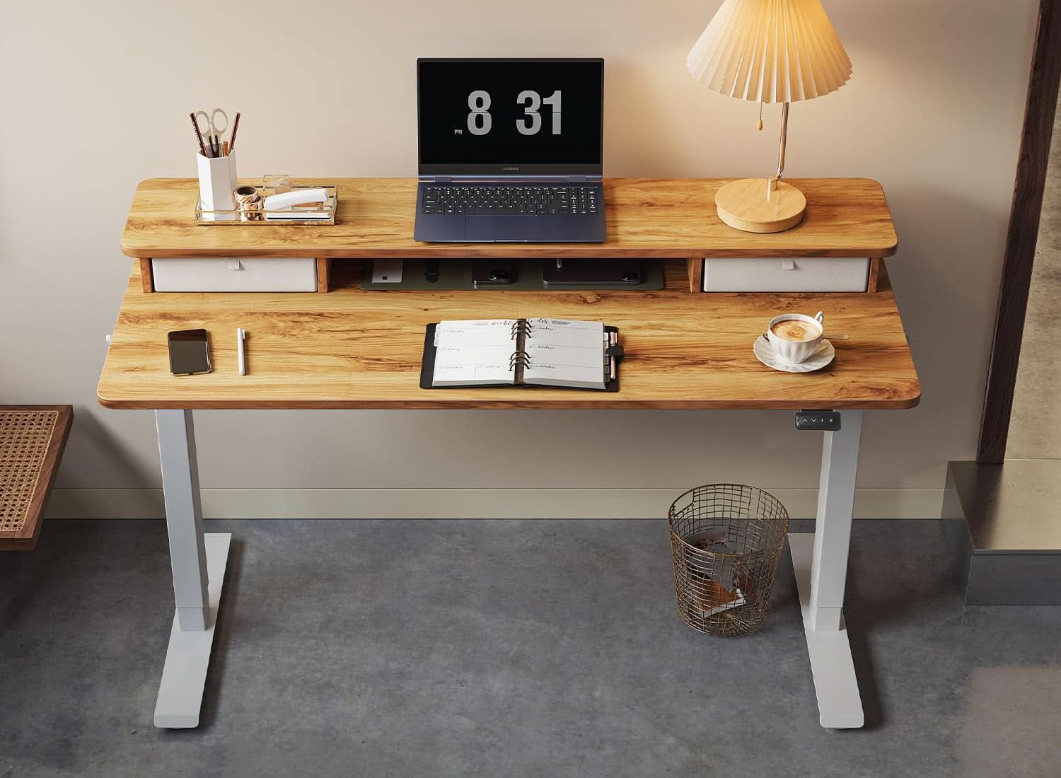 48 By 24 Inch Height Adjustable Electric Standing Desk With Double Drawers