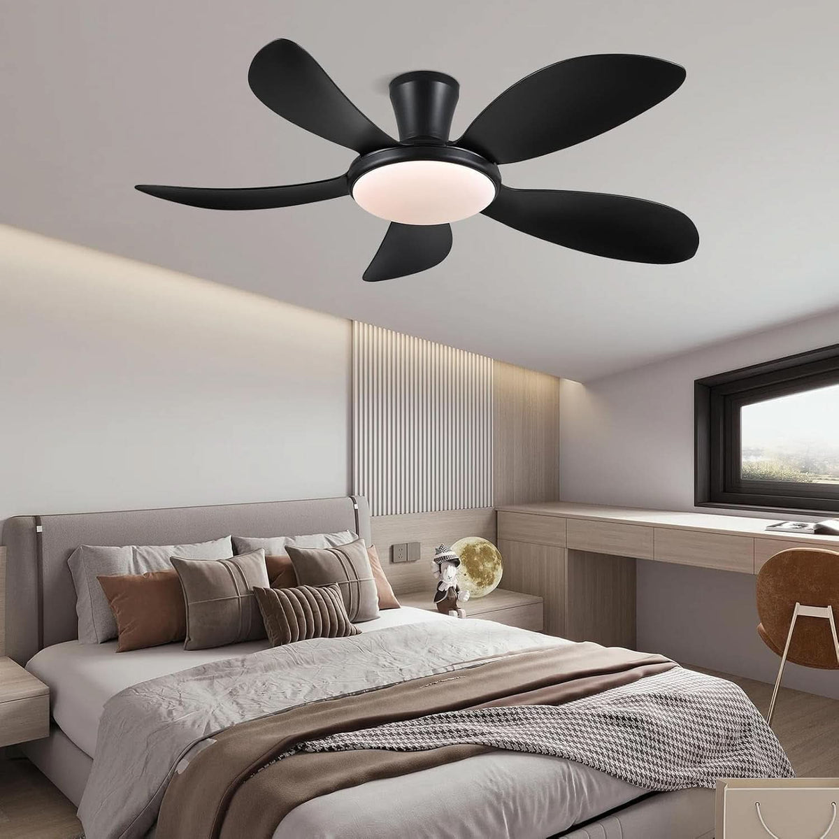 48 Inch Black Ceiling Fan With DC Motor Remote LED