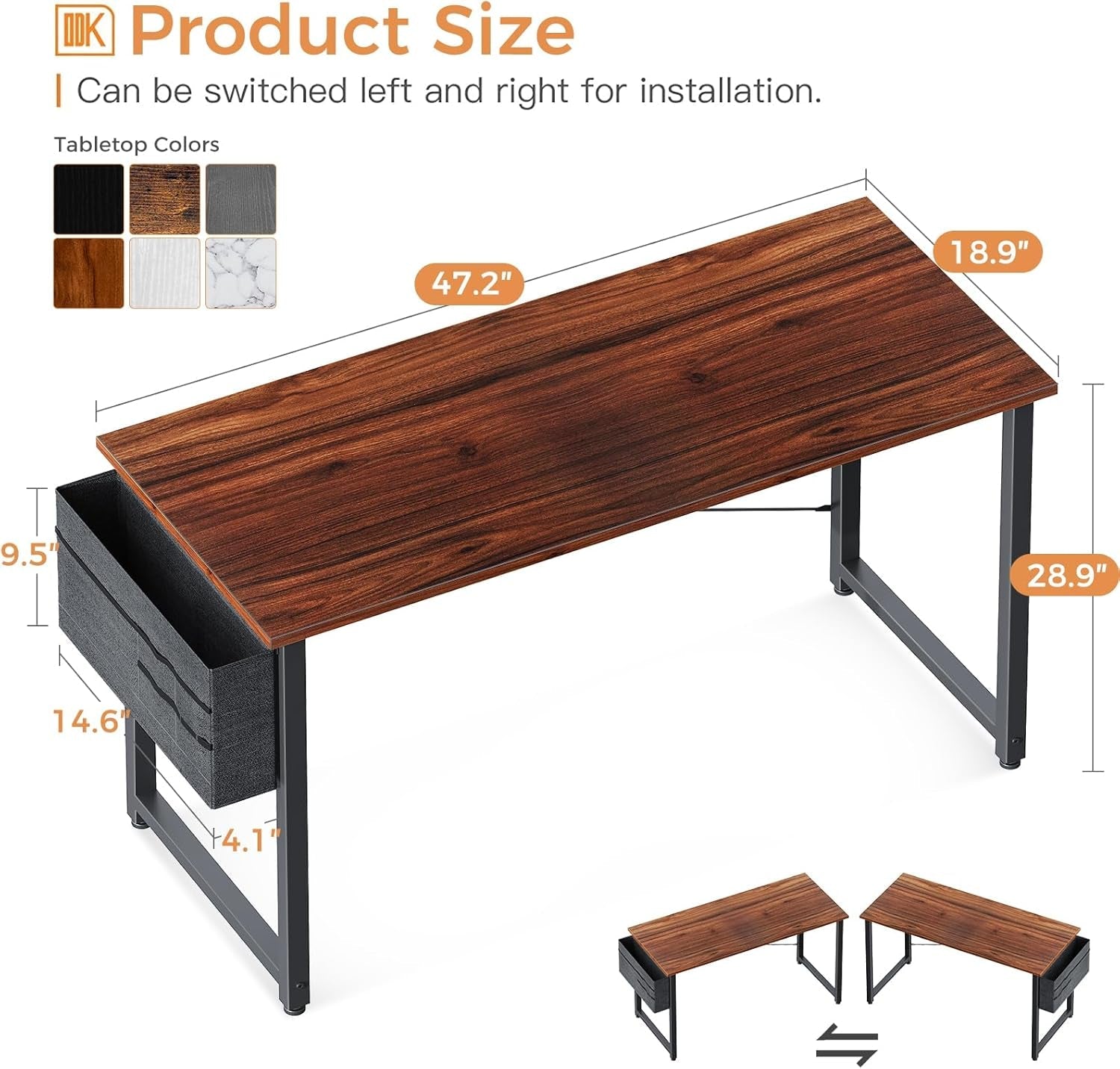 48 Inch Brown Gaming Desk With Storage And Headphone Hook