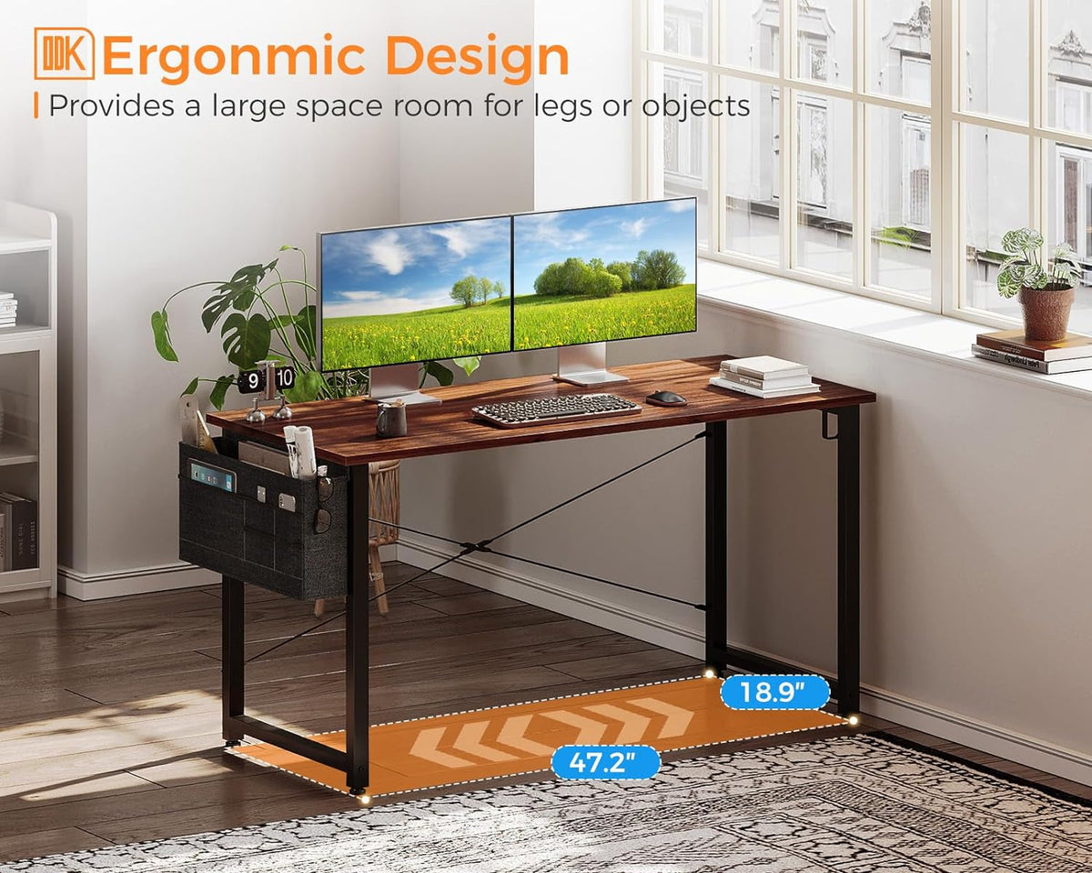 48 Inch Brown Gaming Desk With Storage And Headphone Hook
