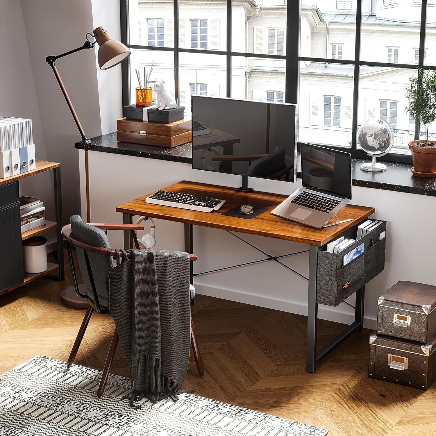 48 Inch Brown Gaming Desk With Storage And Headphone Hook