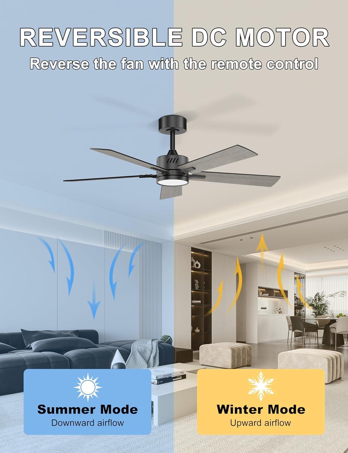 48 Inch Ceiling Fan With Dimmable LED Light Matte Black