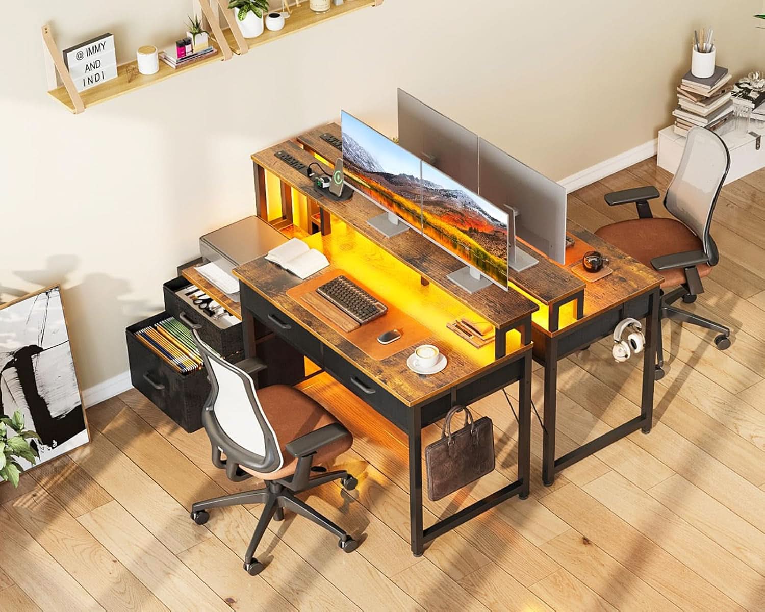 48-Inch Computer Desk With LED Strip And Power Strip