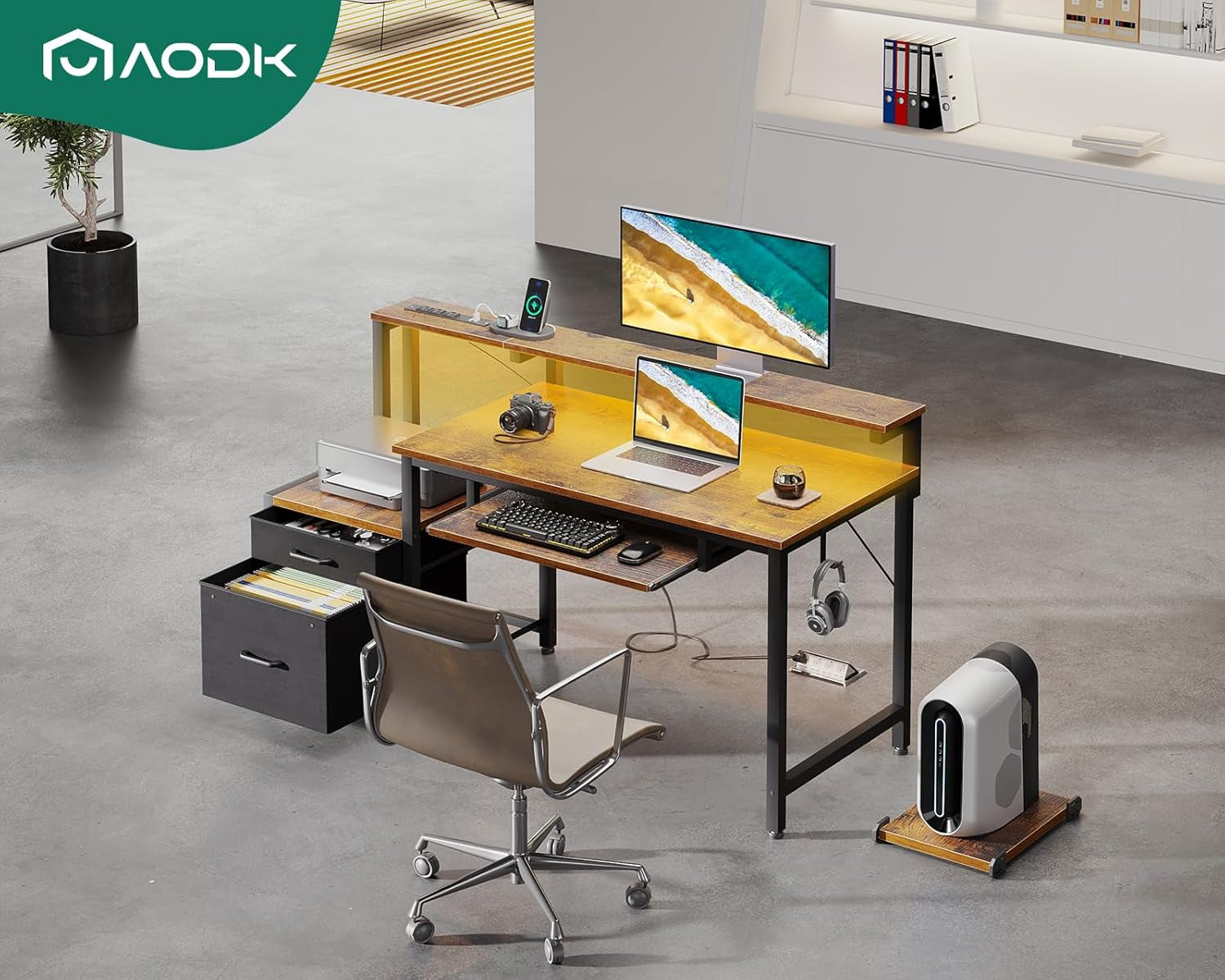 48 Inch Computer Desk With USB Ports And LED Light