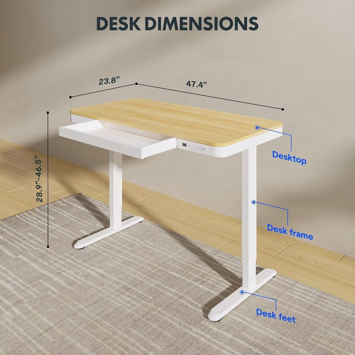 48 Inch Electric Standing Desk With USB Port And Drawers