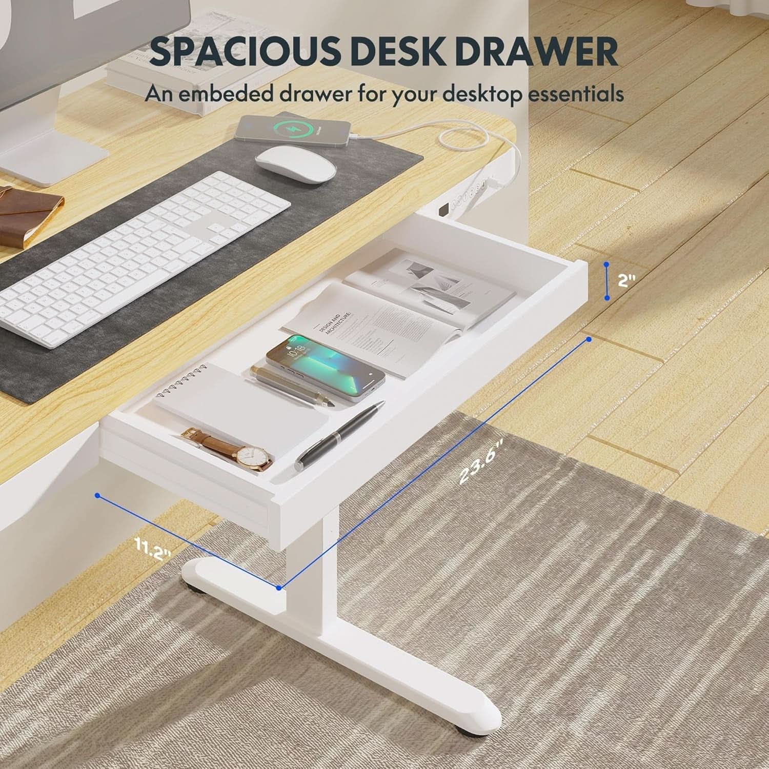 48 Inch Electric Standing Desk With USB Port And Drawers