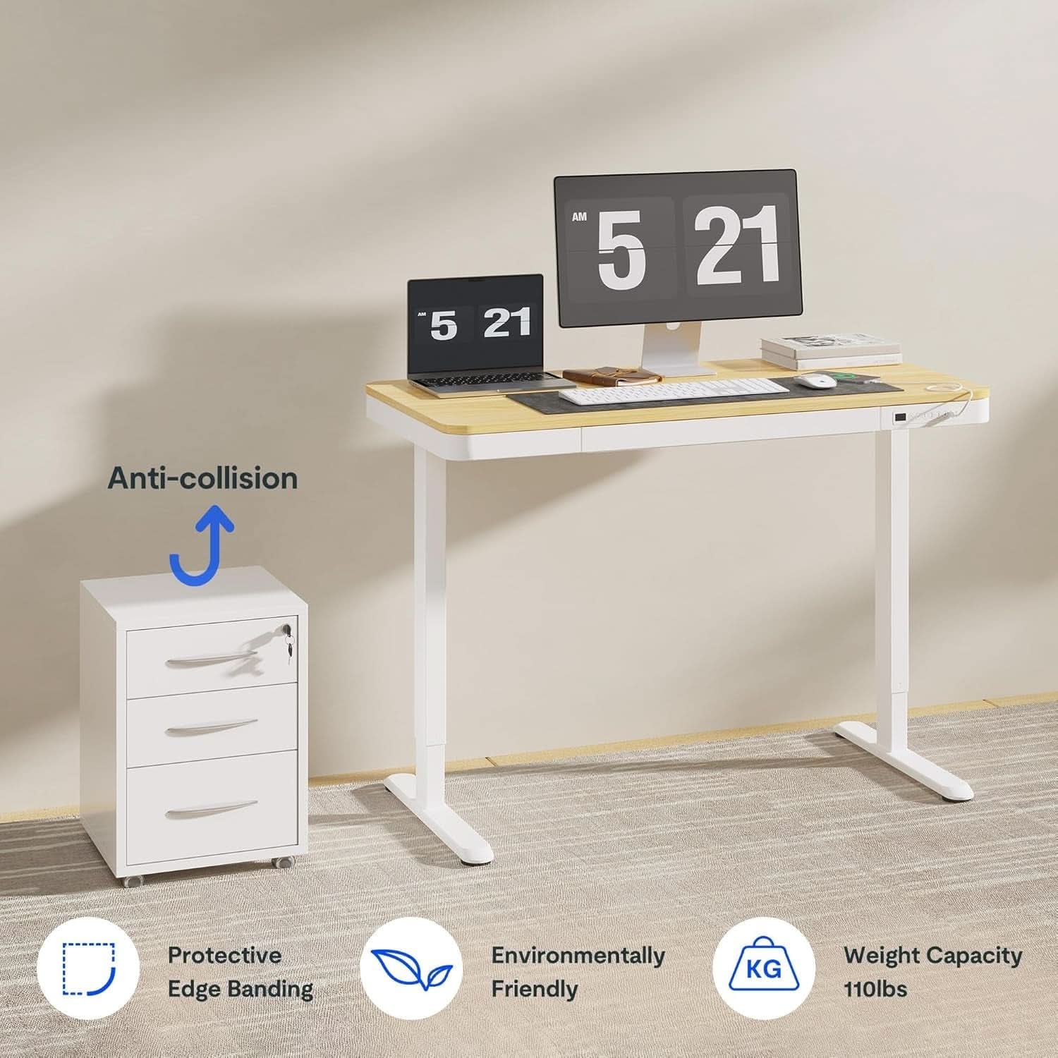 48 Inch Electric Standing Desk With USB Port And Drawers