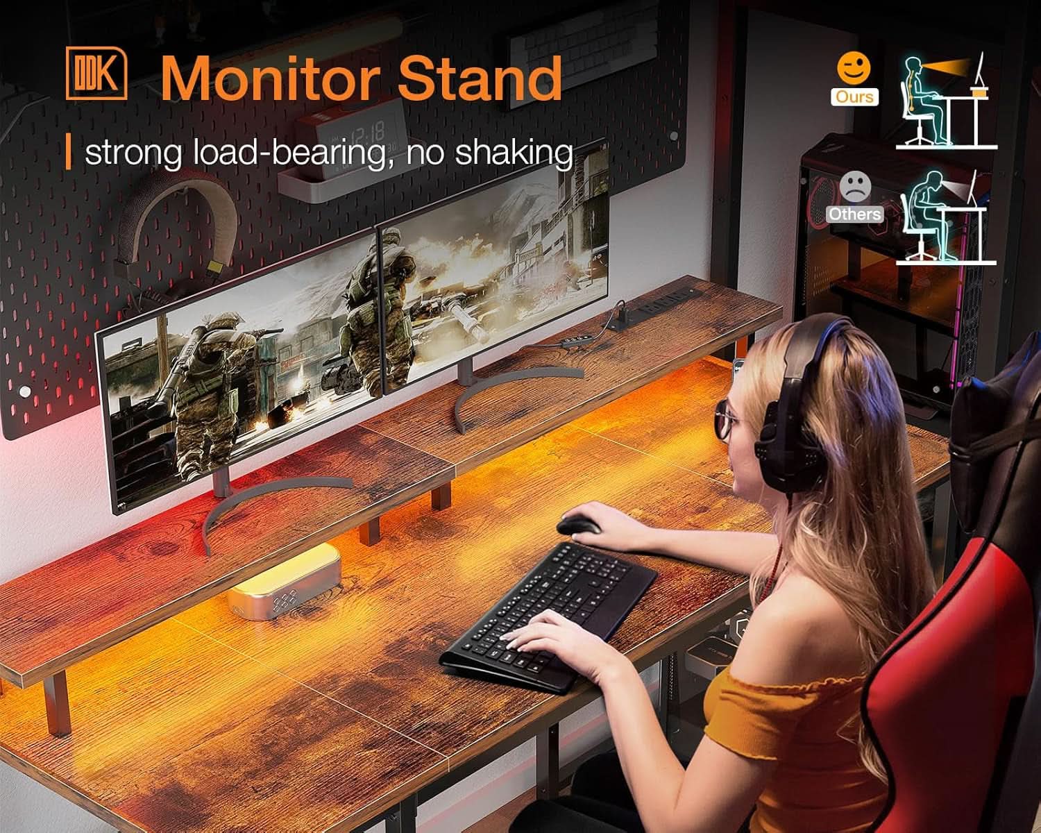 48 Inch Gaming Desk With Monitor Stand And LED Lighting