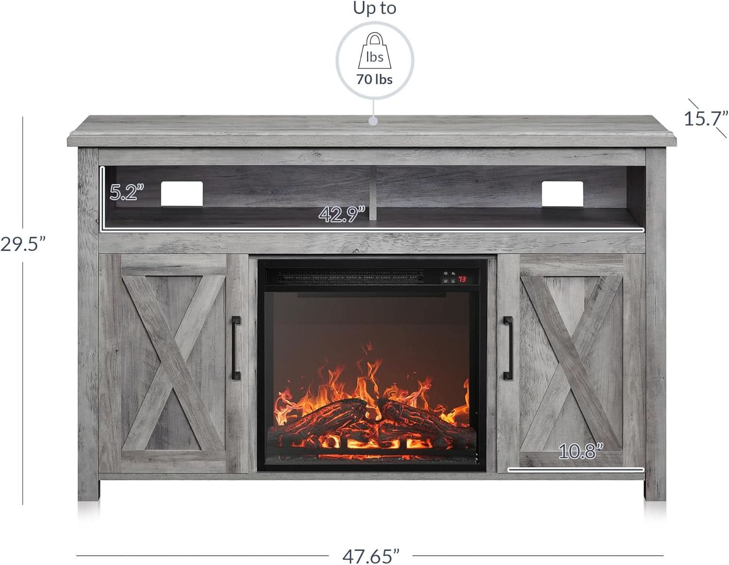 48 Inch Grey Wash TV Stand With Electric Fireplace