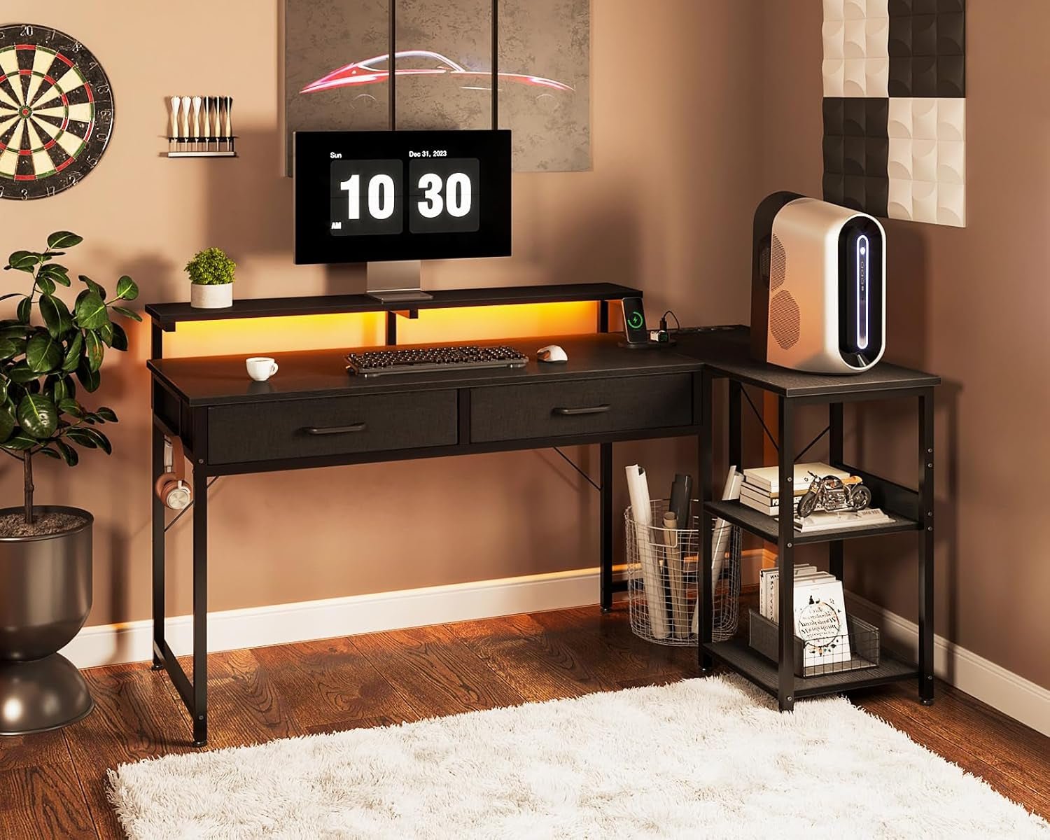 48 Inch L Shaped Gaming Desk with USB Ports