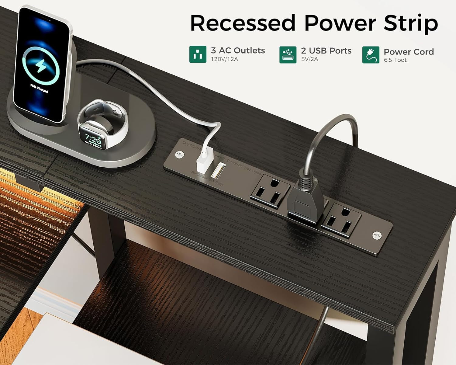 48 Inch LED Gaming Desk With Power Outlets
