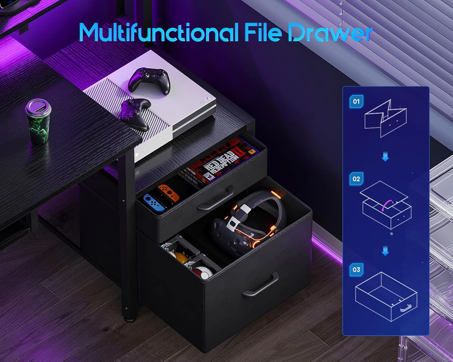 48 Inch LED Gaming Desk With Power Outlets