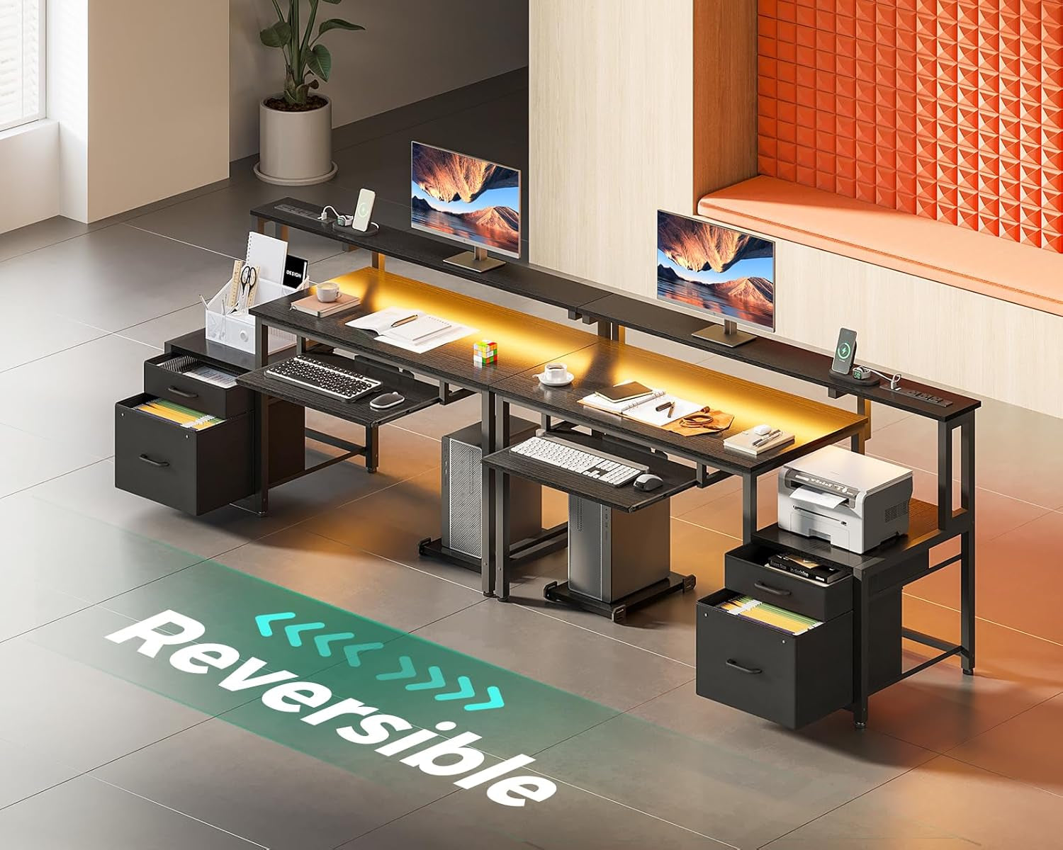 48 Inch LED Gaming Desk With Power Outlets