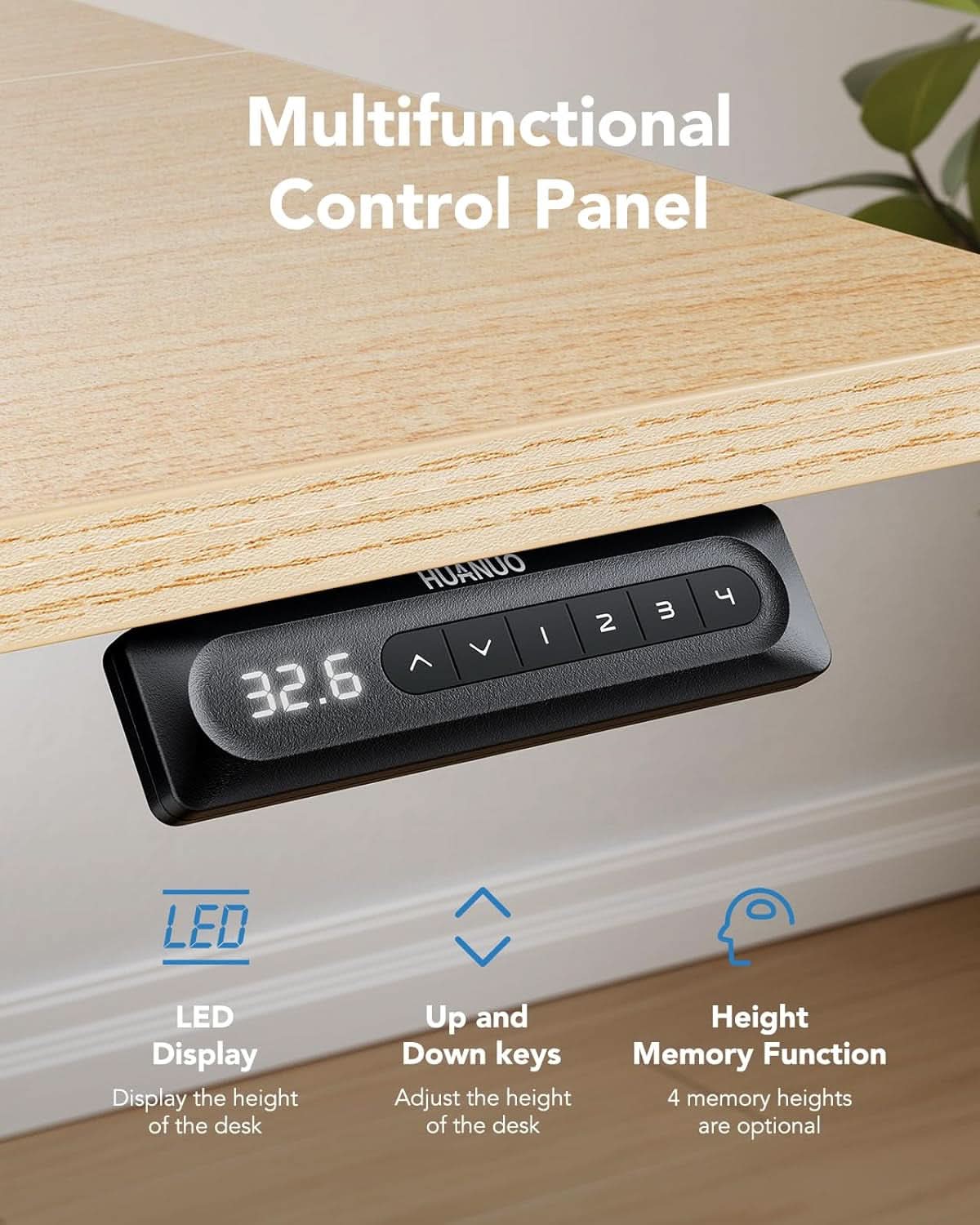 48 Inch Natural Electric Standing Desk With Memory Presets