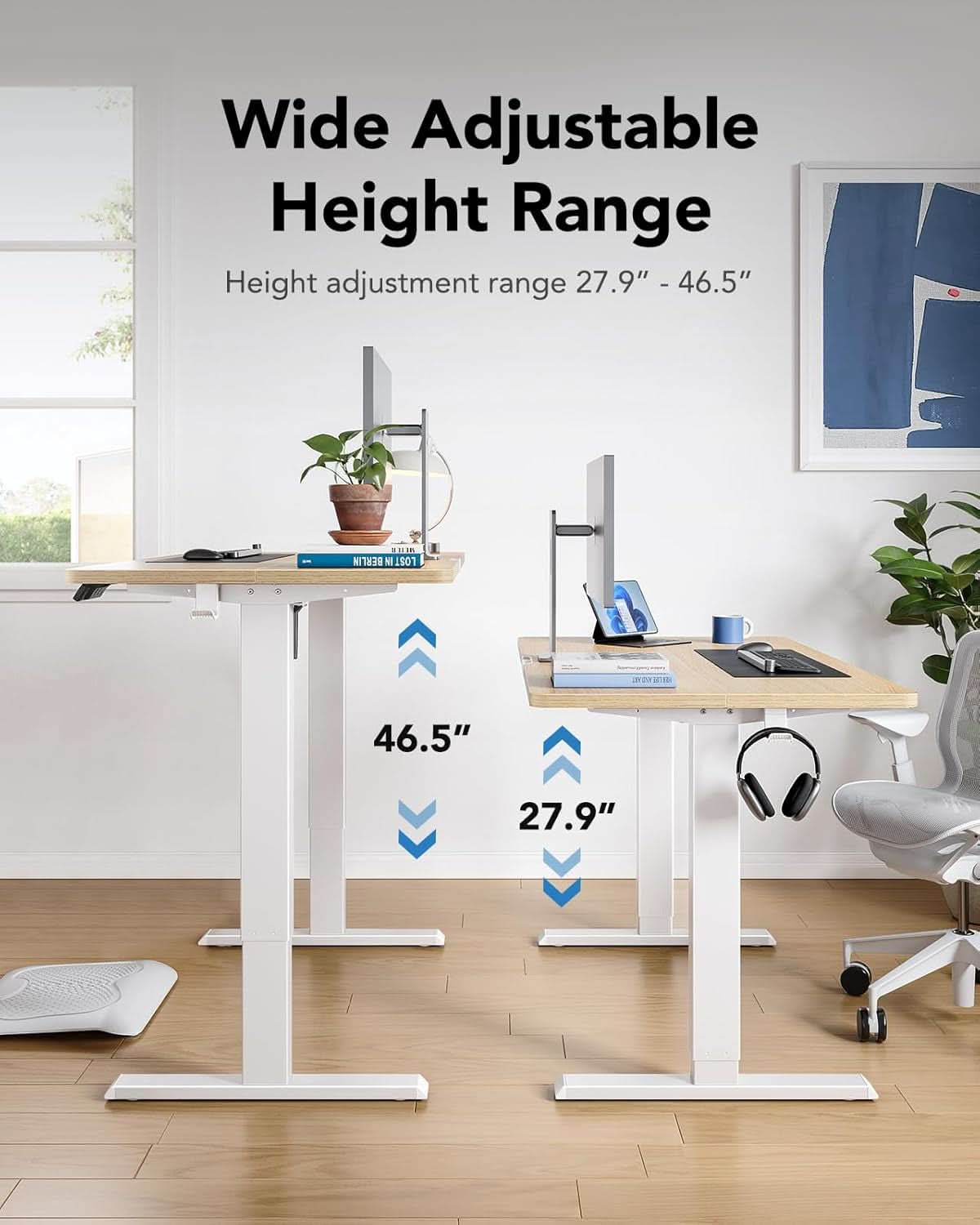 48 Inch Natural Electric Standing Desk With Memory Presets