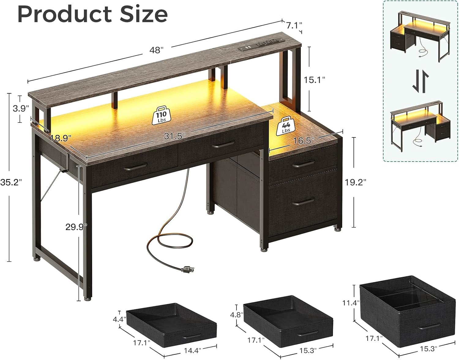 48 Inch Oak Grey Computer Desk For Home Office Study