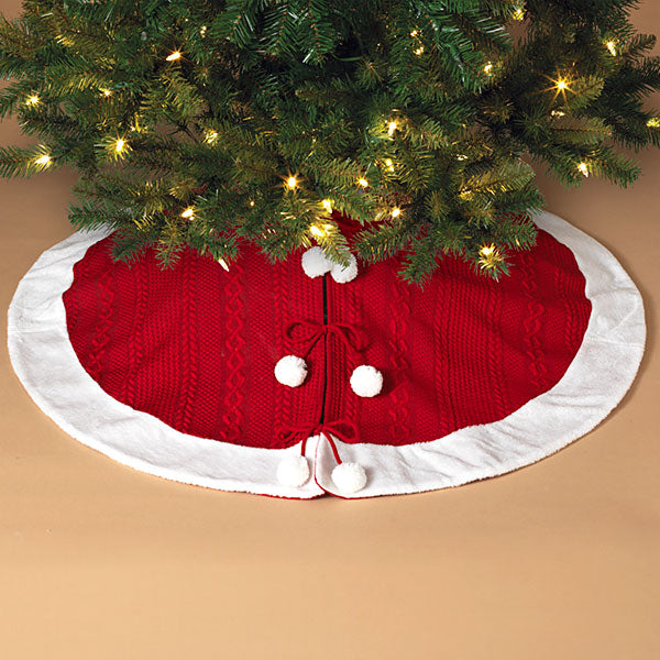 48 Inch Red Acrylic Pom Pom Tree Skirt