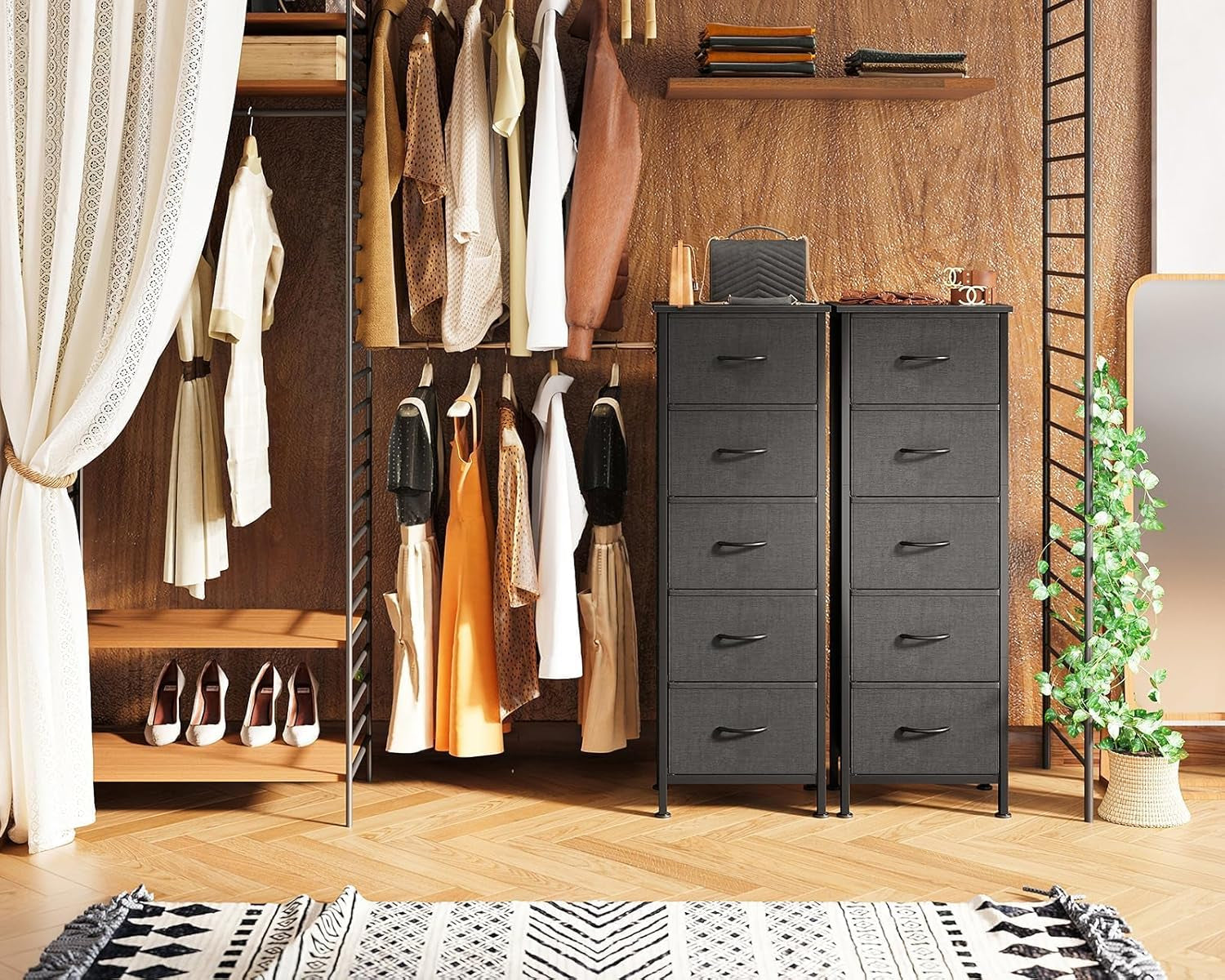 48 Inch Tall Dresser With 5 Drawers Black Metal Frame
