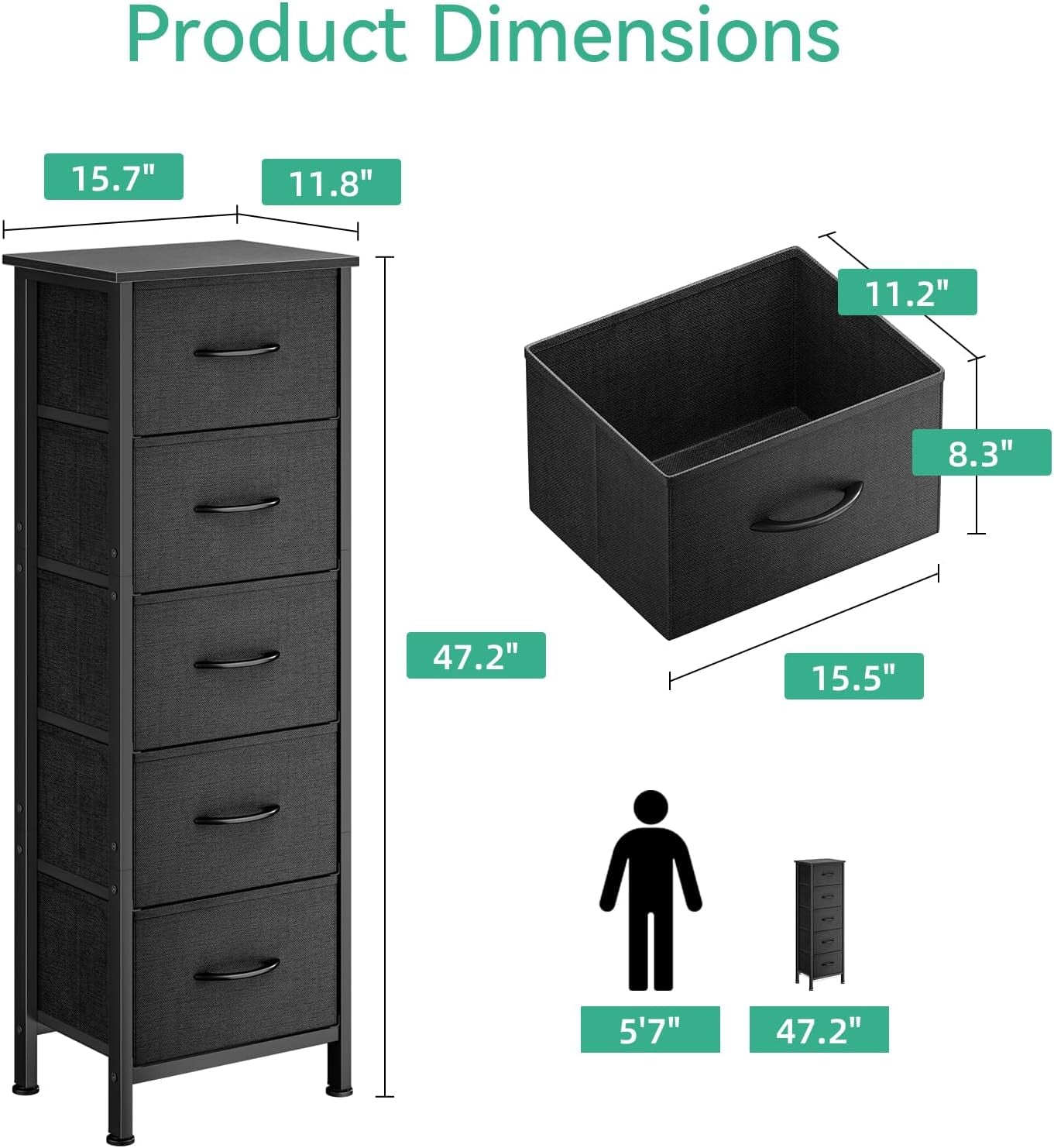 48 Inch Tall Dresser With 5 Drawers Black Metal Frame