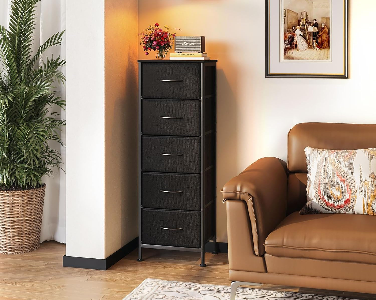 48 Inch Tall Dresser With 5 Drawers Black Metal Frame