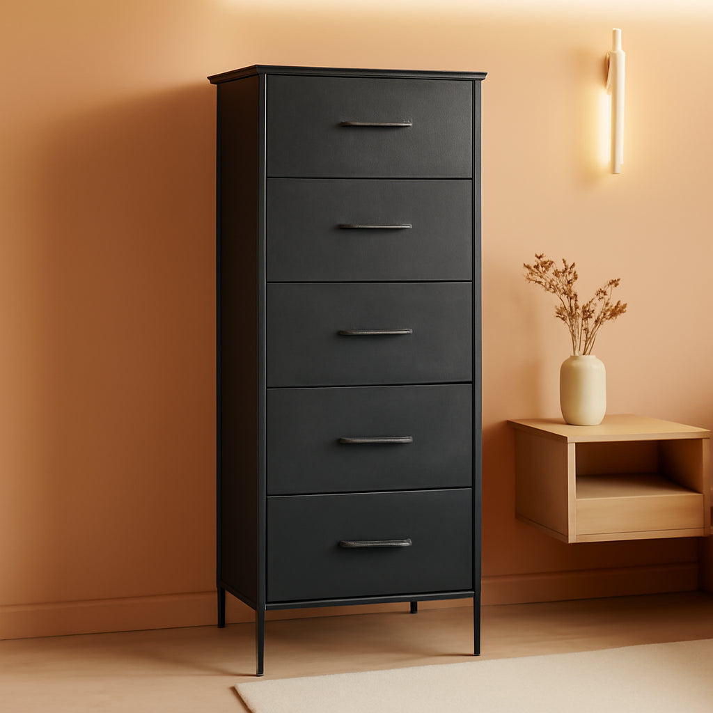 48 Inch Tall Dresser With 5 Drawers Black Metal Frame