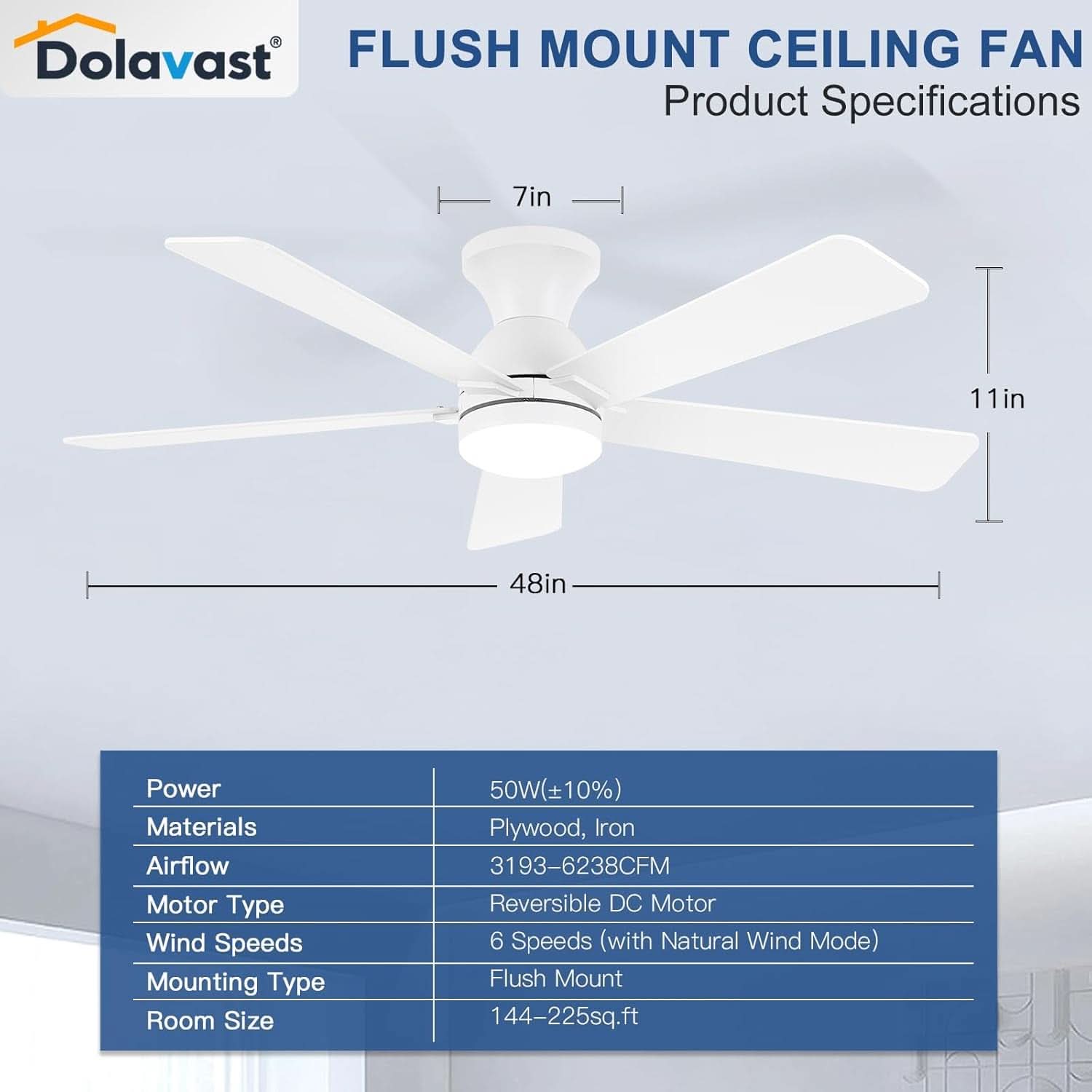 48 Inch White Ceiling Fan With Light And Remote DC Motor