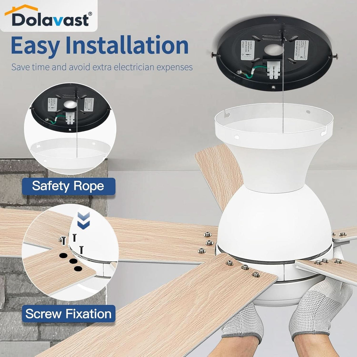 48 Inch White Ceiling Fan With Light And Remote DC Motor