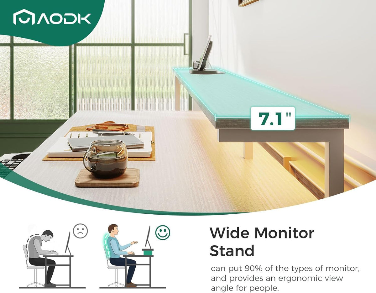 48 Inch White Computer Desk With USB Ports And LED Light