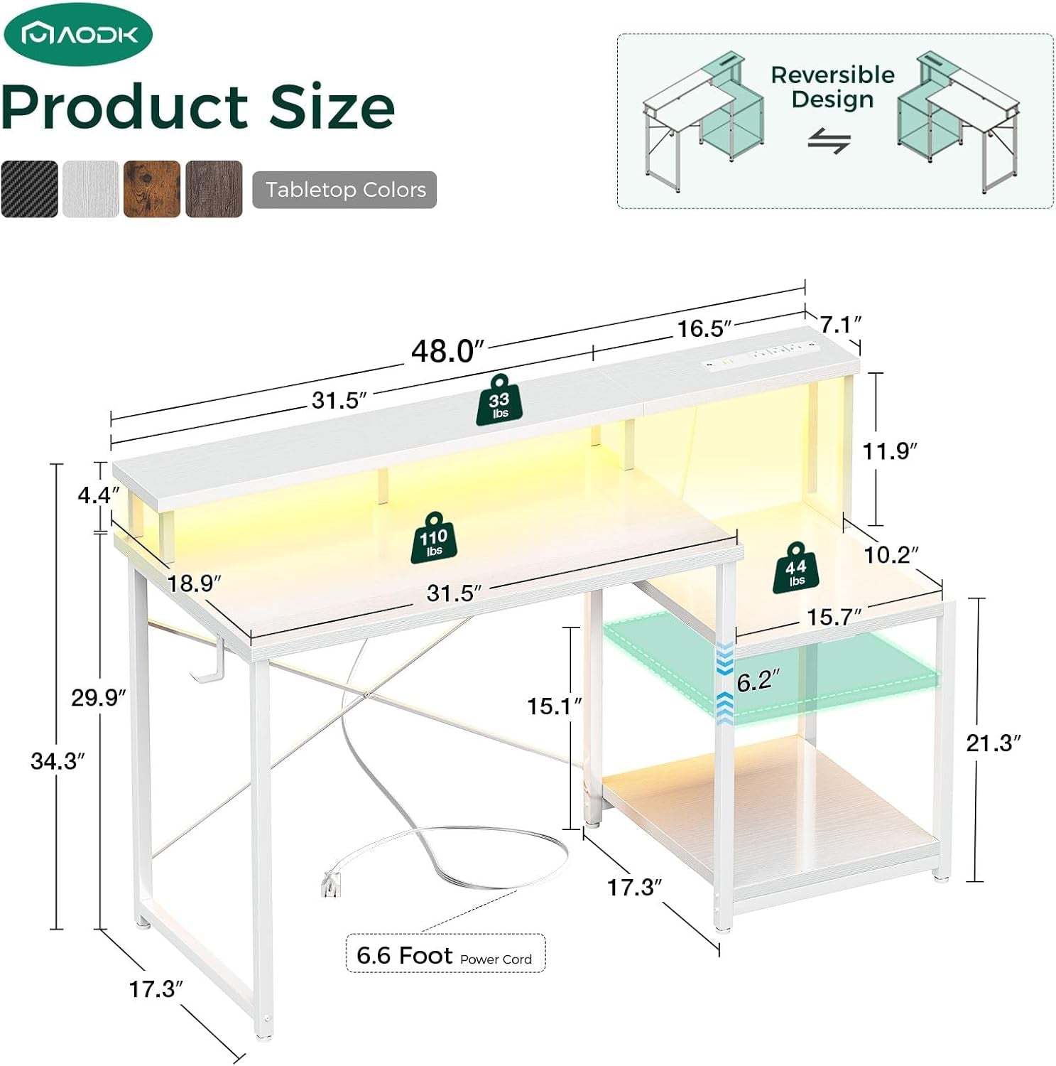 48 Inch White Gaming Desk For Home Office Computer Workstation