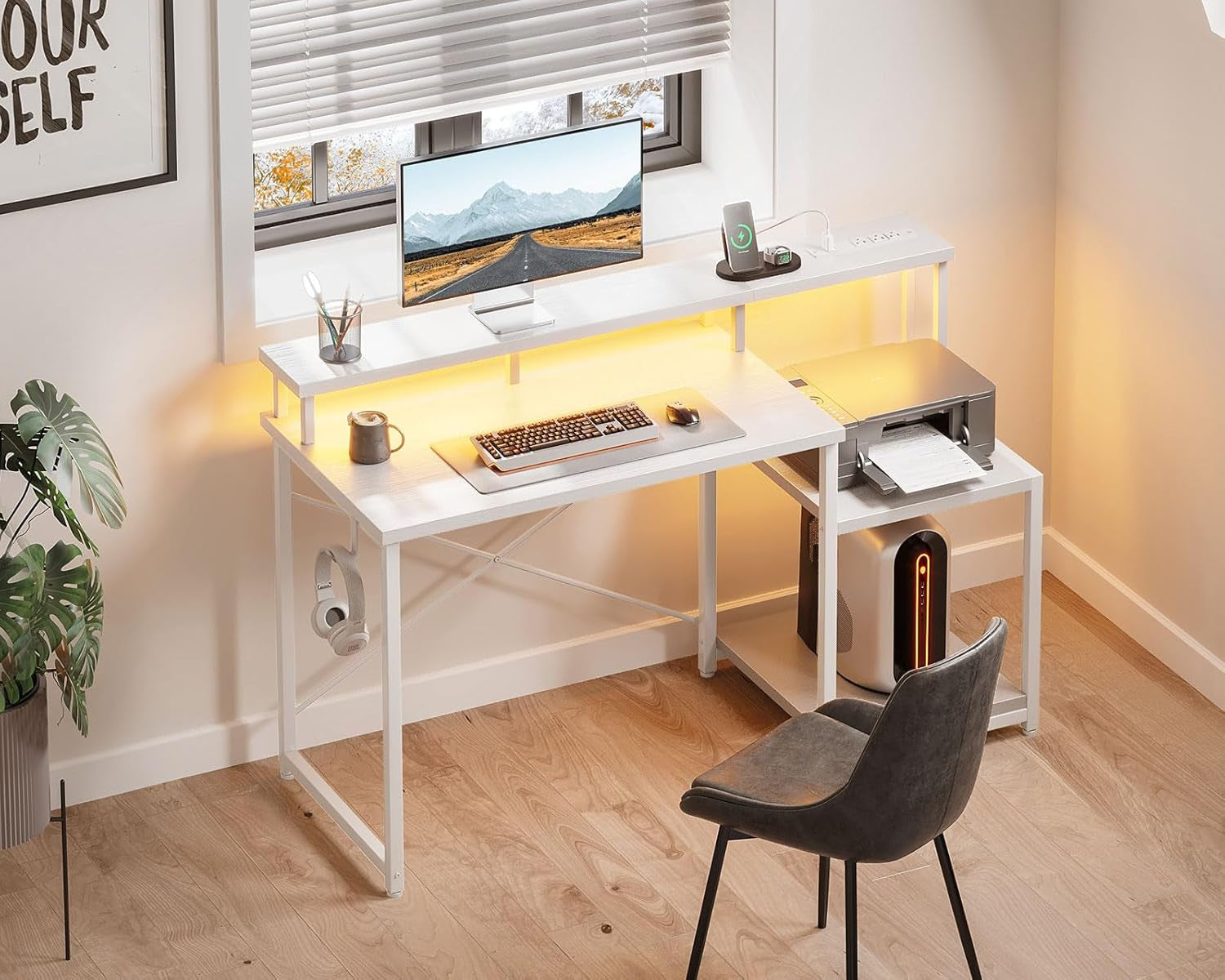 48 Inch White Gaming Desk For Home Office Computer Workstation