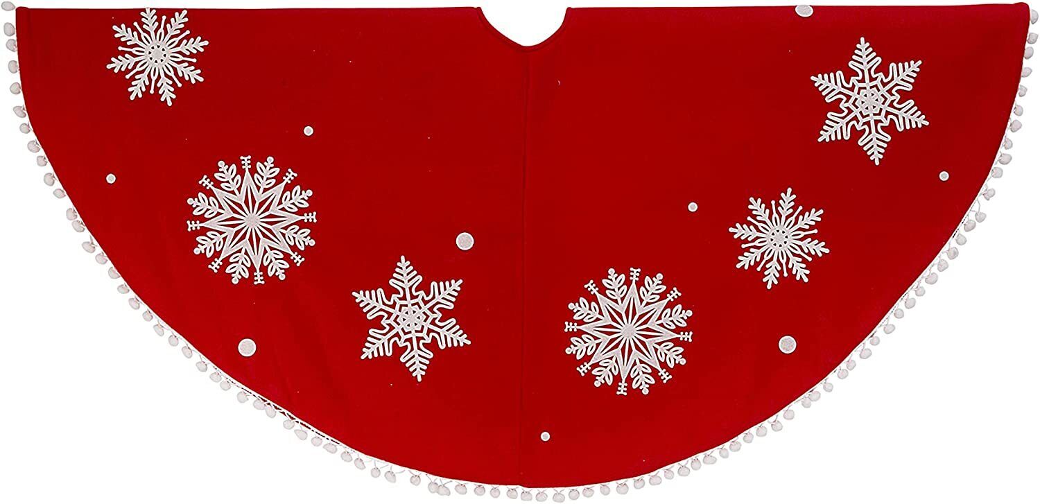 48" Red Felt Pom Pom Tree Skirt