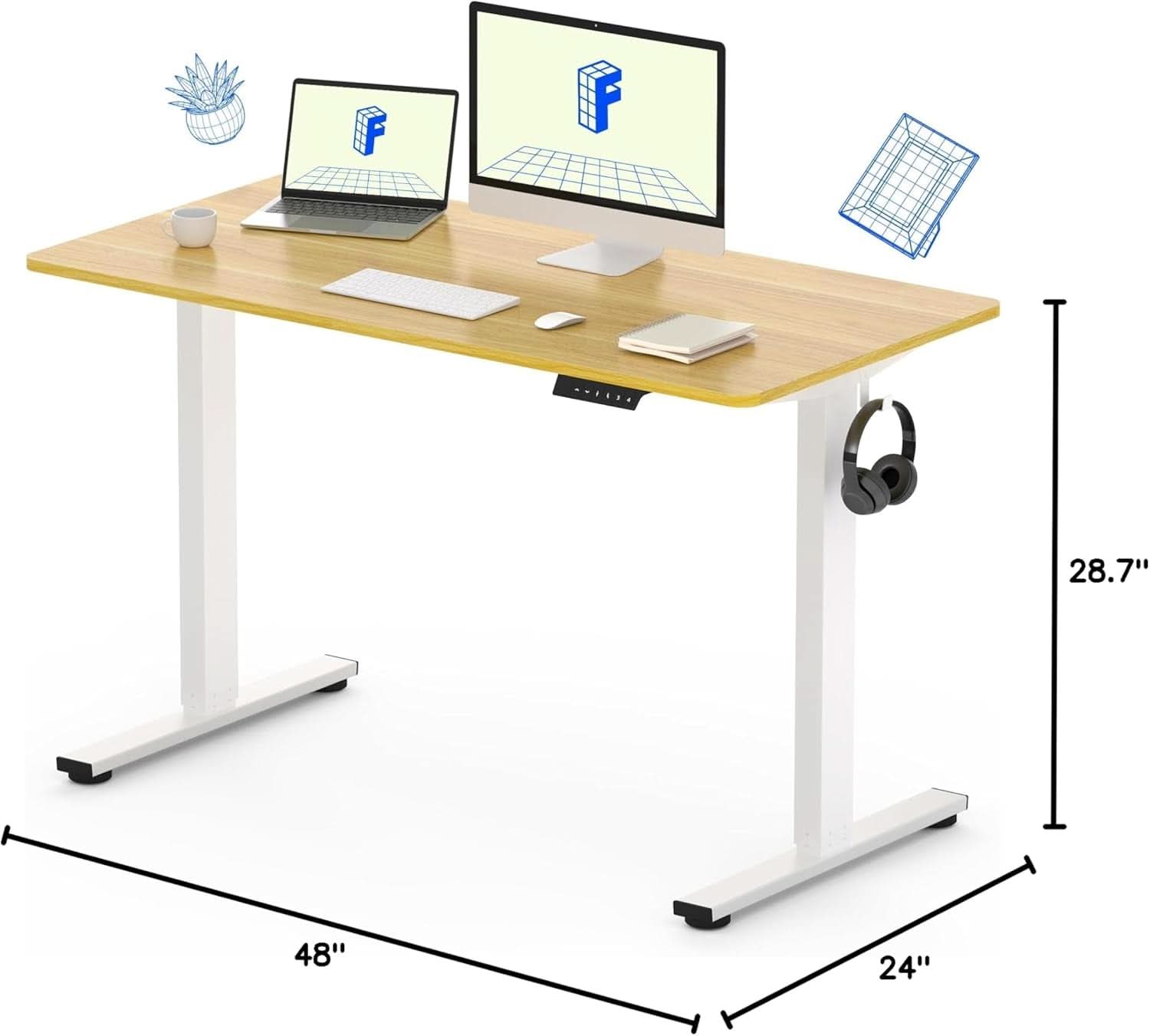 48 X 24 Standing Desk Height Adjustable White Frame Maple